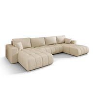 ECKSOFA LARA PREMIUM U-Form beige Velours Monolith 2 - Schlaffunktion, Bettkasten - Beige, Textil (385/175cm) - Cornero