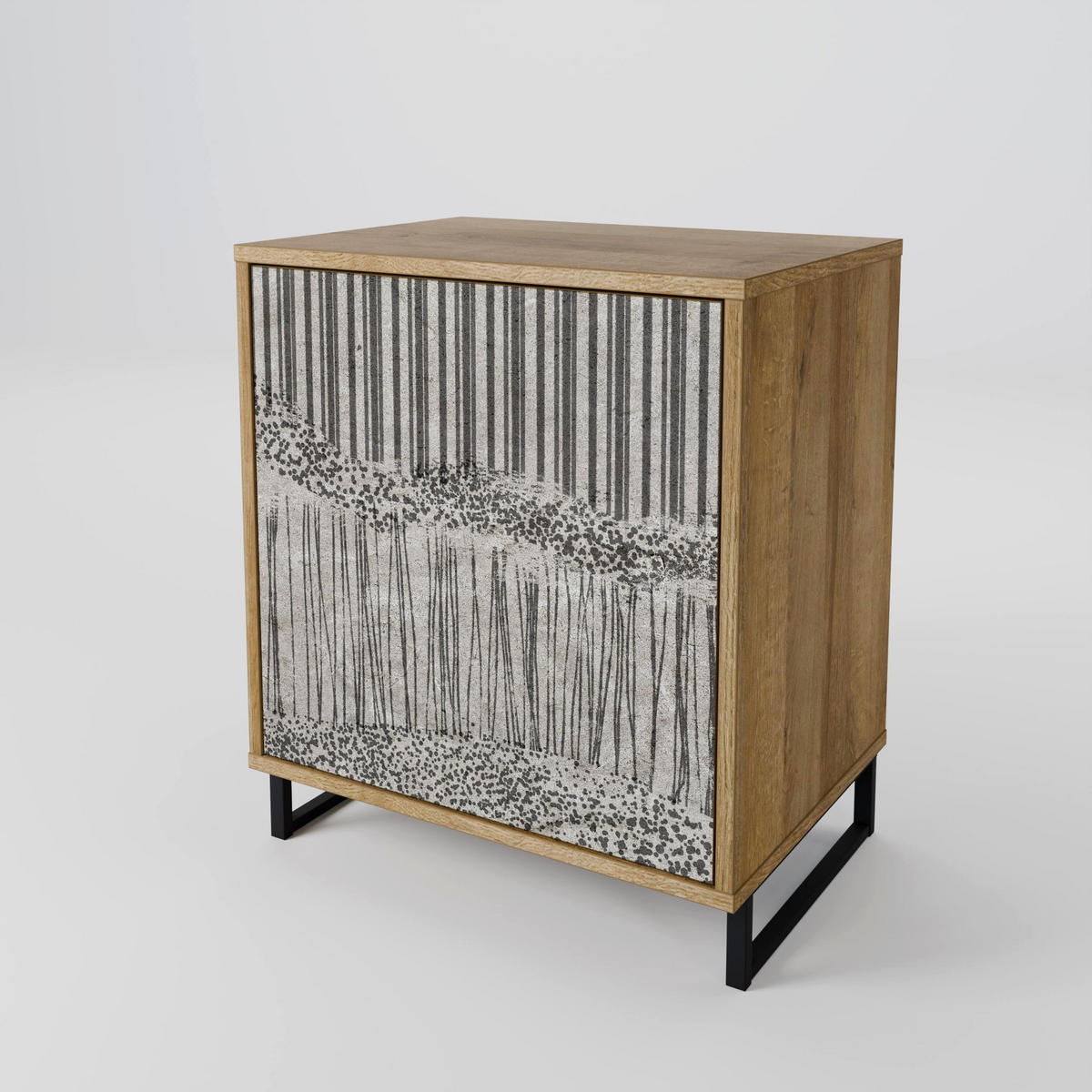 SIDEBOARD GRAIN LINES, Eichefarben, 57,5x42x72,5 cm, Schwarze Metallfüße - Eichefarben/Multicolor, Holzwerkstoff/Metall (57.5/72.5/42cm) - SpaceRebels
