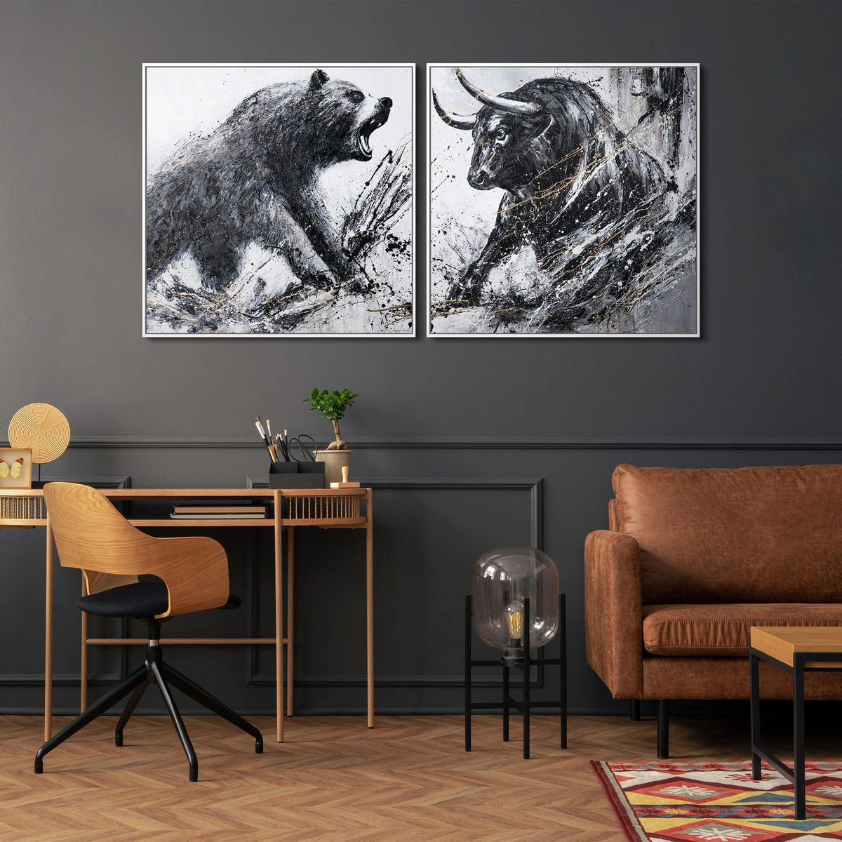 GEMÄLDE Wilder Impuls Schattenfugenrahmen Schwarz 90x90 cm - Schwarz, Holz (90/90cm) - YS-art gallery