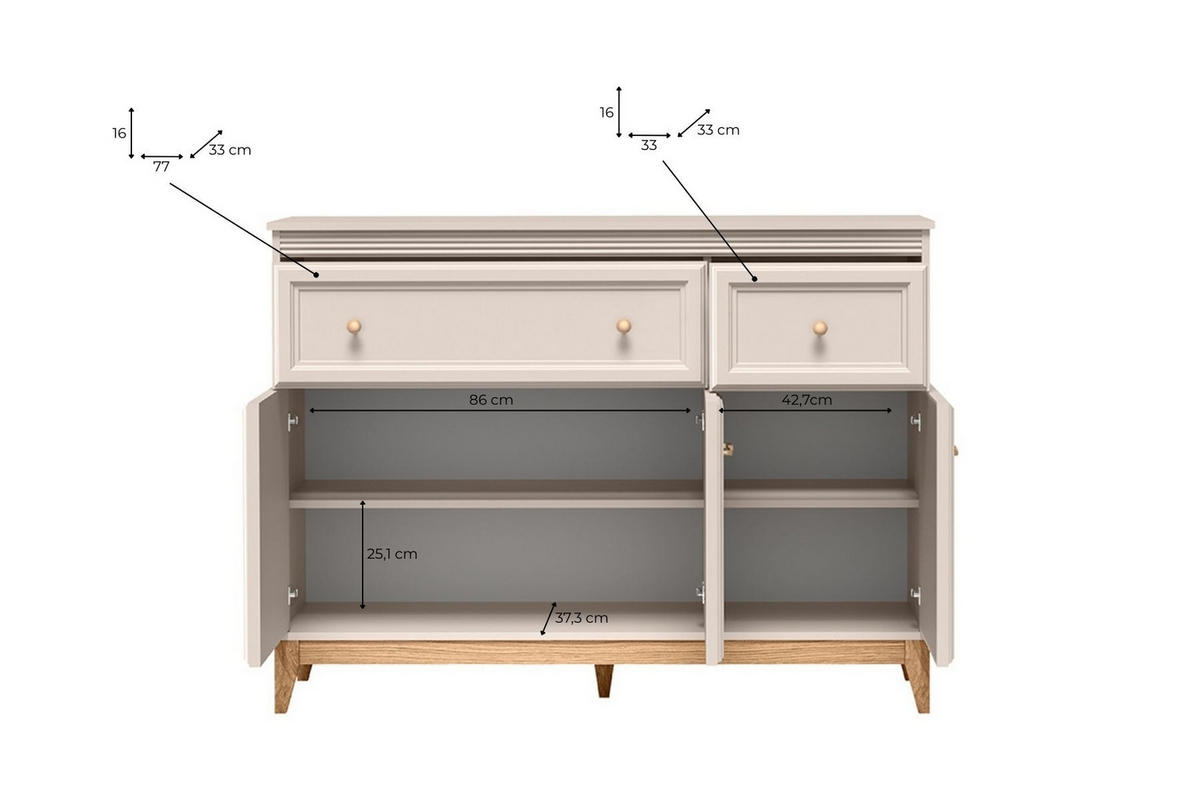 KOMMODE Windsor W-1 135,5 x 100 x 40,5 cm Kaschmir - Kaschmir/Eichefarben, Eichenholz/Holzwerkstoff (135.5/100/40.5cm) - Koseto