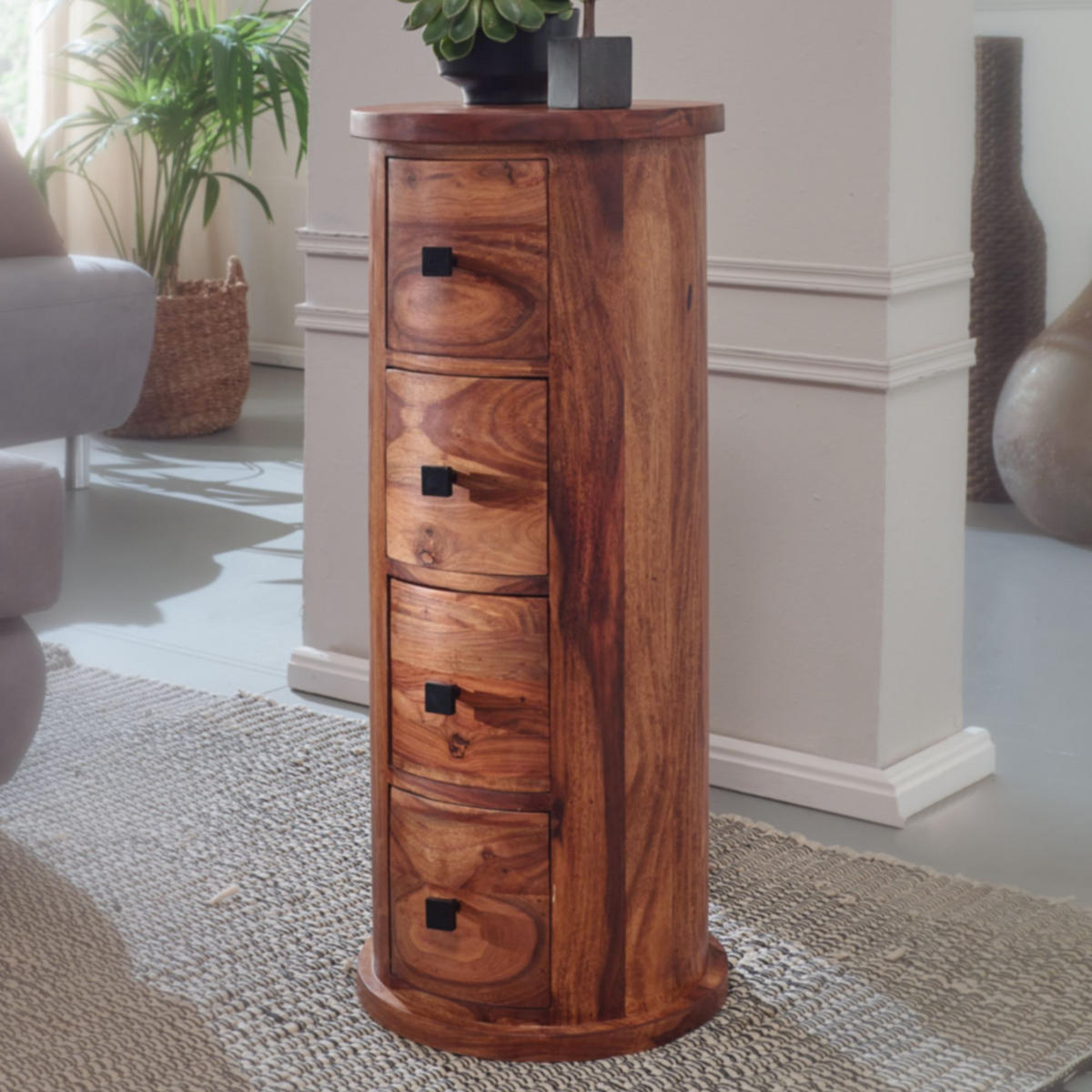 KOMMODE – Massivholz, rustikal, 4 Schubladen, viel Stauraum - Braun, Holz/Metall (35/85/35cm) - KADIMA DESIGN