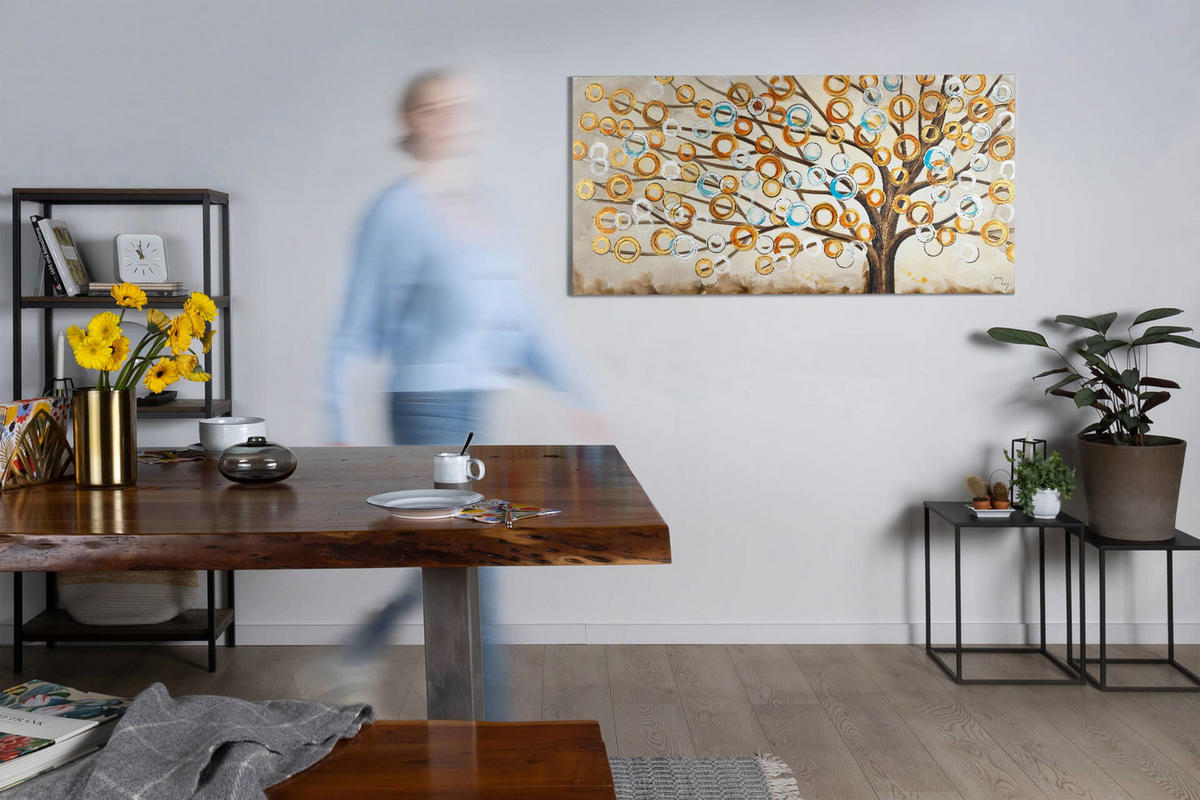 ACRYLBILD HANDGEMALT 140/70 cm - Beige/Kupferfarben, Holz/Textil (140/70cm) - KUNSTLOFT