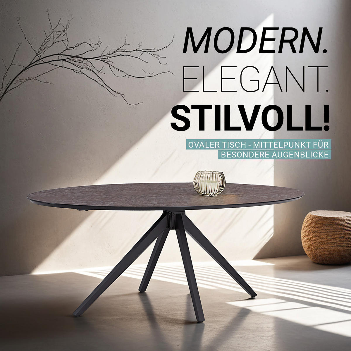 ESSTISCH oval 200 cm Braun - Schwarz/Braun, Metall (200/95/76cm) - Homestyle4u