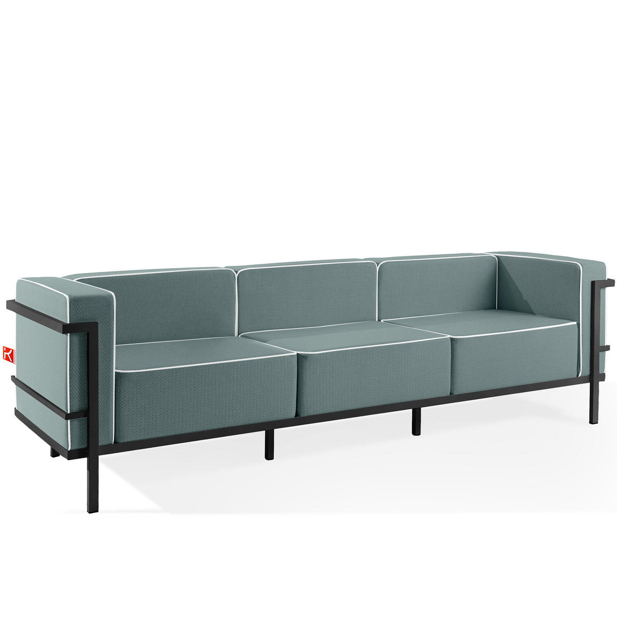 GARTENLOUNGE-SET TRIGLO 1x Tisch, 2x Sessel, 1x Sofa 3-Sitzer, 4-tlg., Modern, Dunkelgrau - Dunkelgrün/Dunkelgrau, Glas/Textil - KONSIMO®