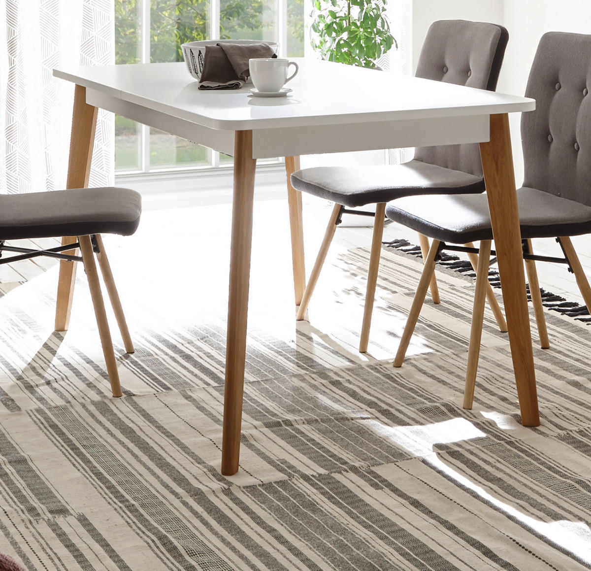 ESSTISCH weiß Eiche Riviera, Küchentisch skandinavisch ausziehbar mit Einlegeplatte 140-180 x 80 cm - Eichefarben/Weiß, Holzwerkstoff (140/80/75cm) - Furn.Design