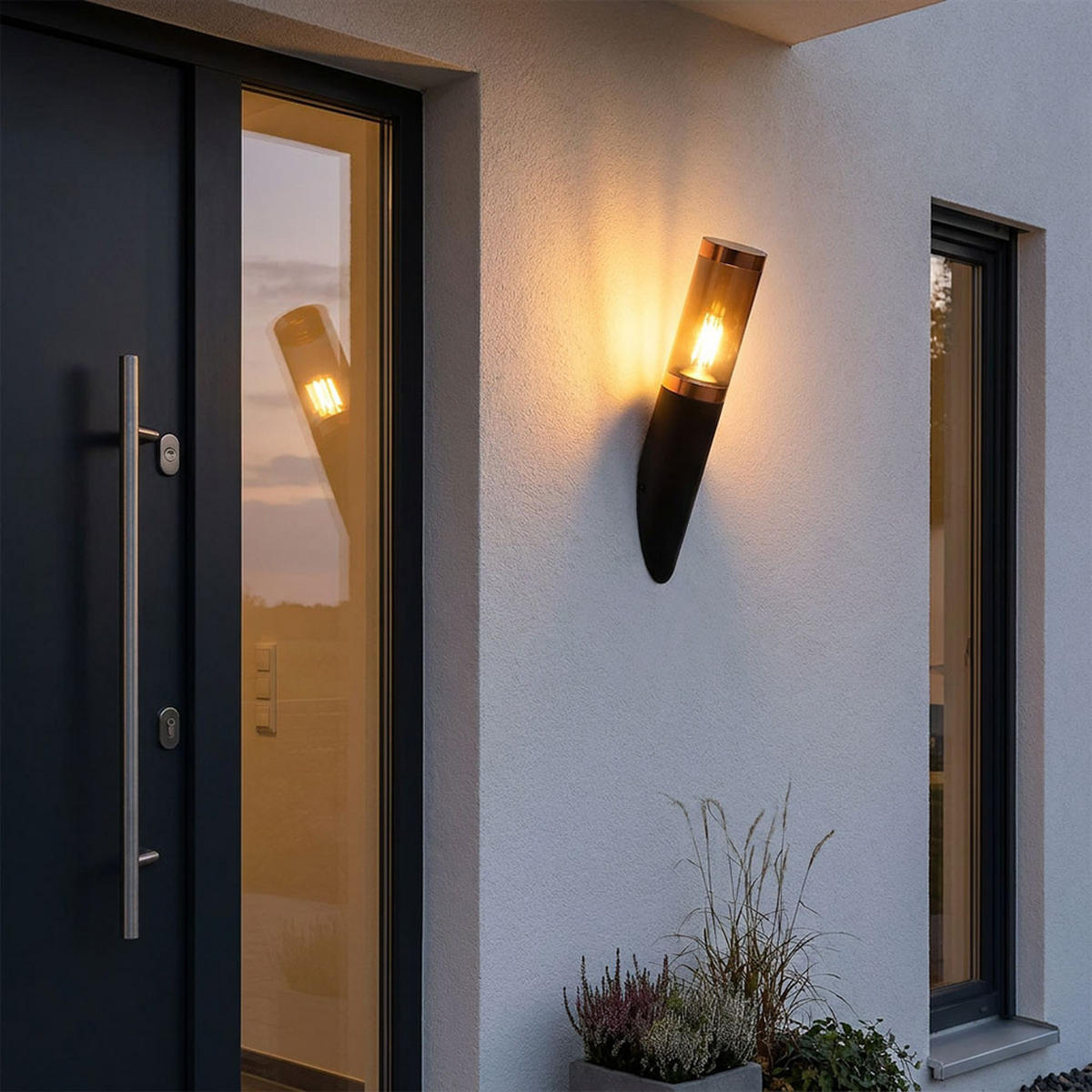 LED AUSSEN-WANDLEUCHTE Edelstahl Schwarz rauch Kupfer 2er Set - Schwarz, Metall (7.6/41/7.6cm) - Globo Lighting