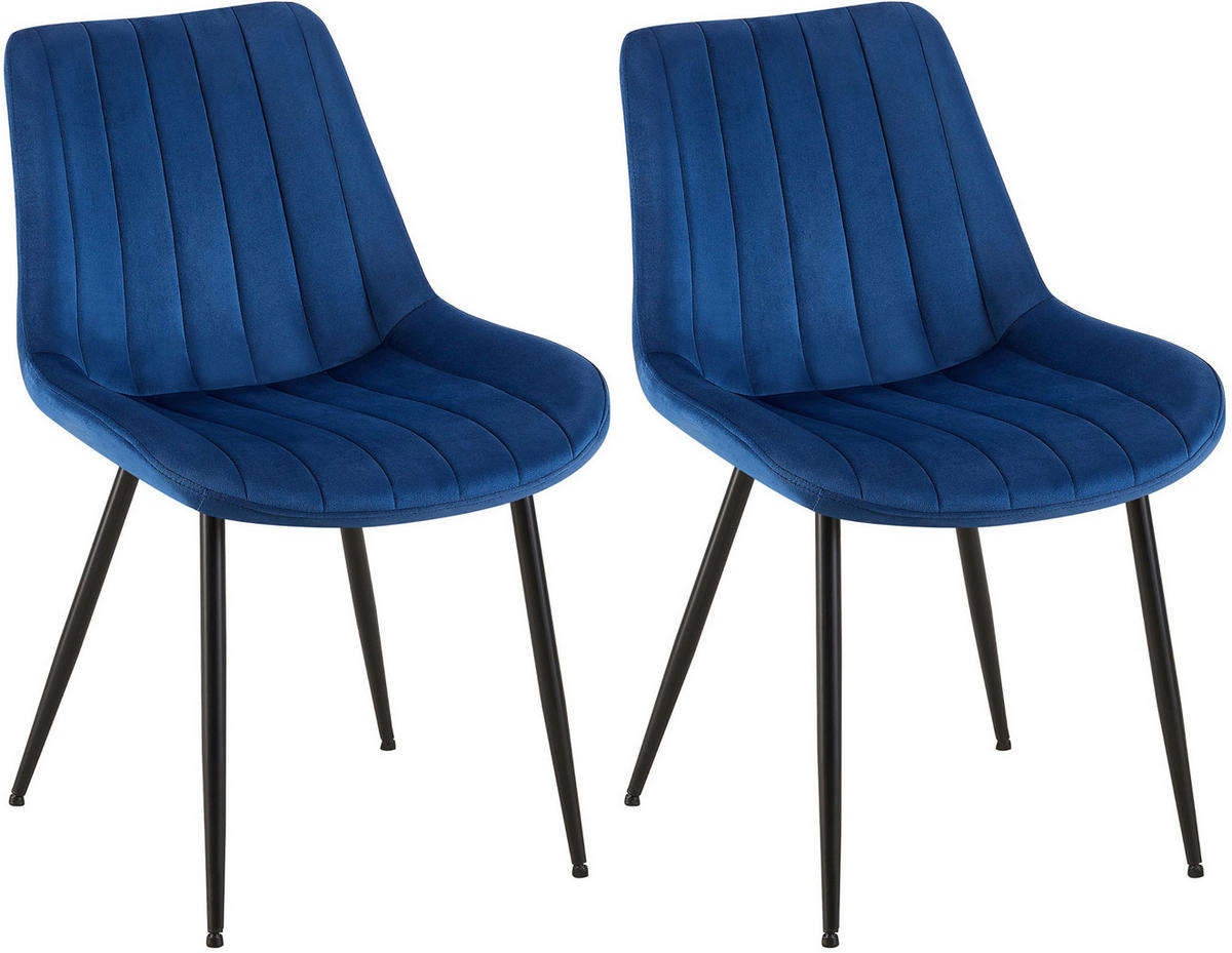 STUHL 2er Set Samt blau - Blau/Schwarz, Textil/Metall (46/82/61cm) - CLP