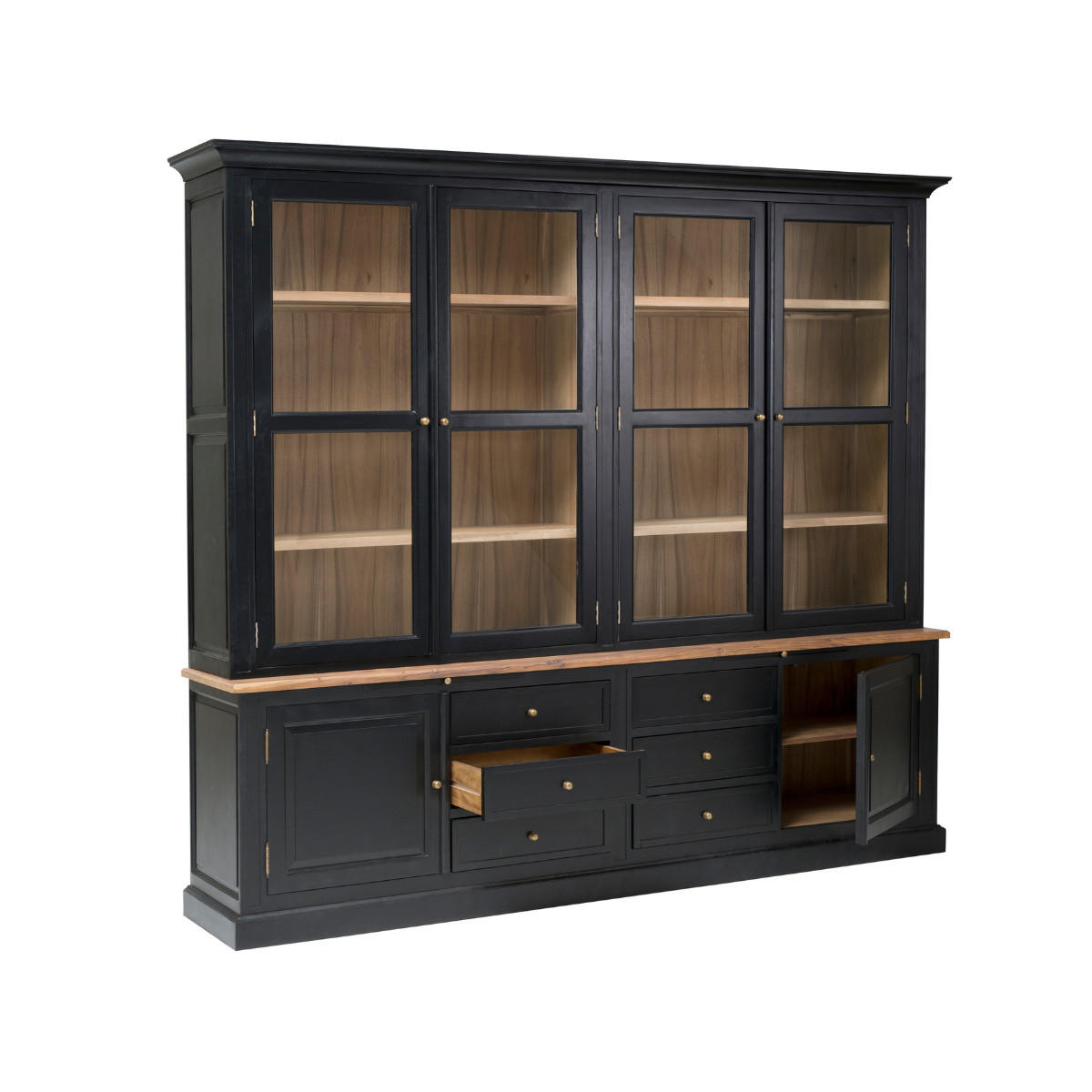 VITRINENSCHRANK MASSIVHOLZ AKAZIE 268/50/268 cm - Schwarz, Naturmaterialen (268/50/54cm) - Signature
