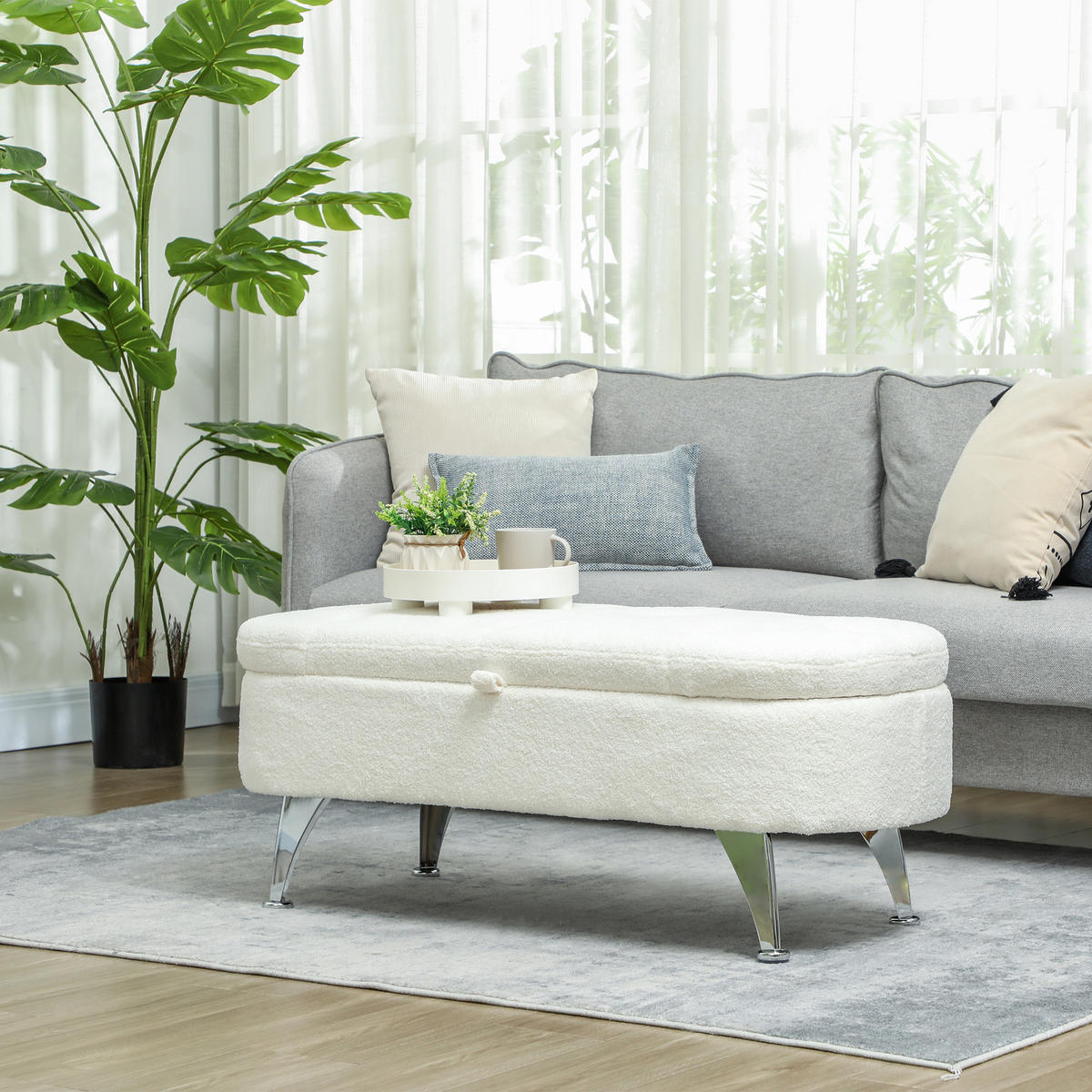 TRUHENBANK Teddysamtoptik - Weiß, Kunststoff (47/46.5/114cm) - HOMCOM