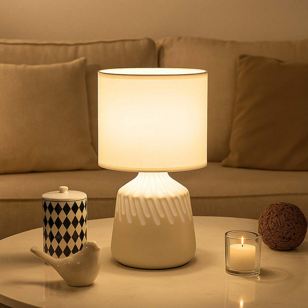 TISCHLEUCHTE Keramik Textil Beige - Beige, Textil (17.5/17.5/31.5cm) - Globo Lighting