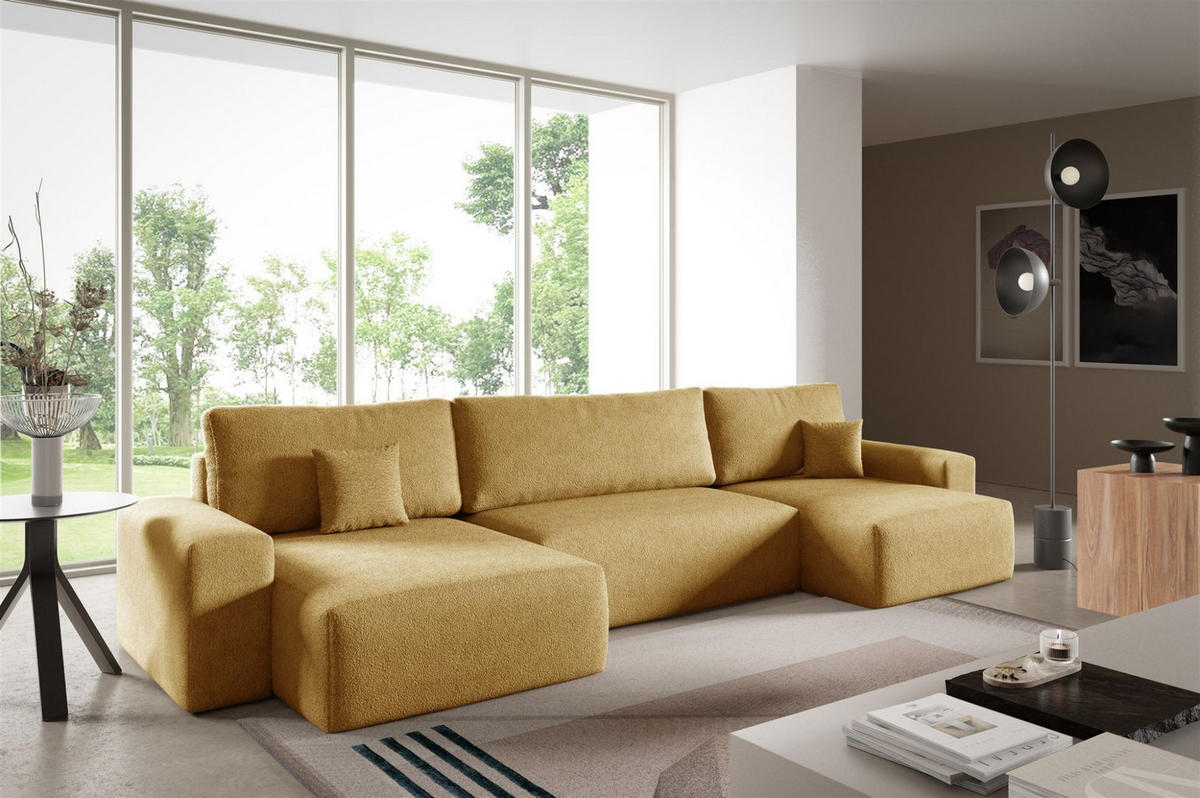 WOHNLANDSCHAFT Arona - Gelb, Holzwerkstoff/Textil (398/70/148cm) - Fun Möbel