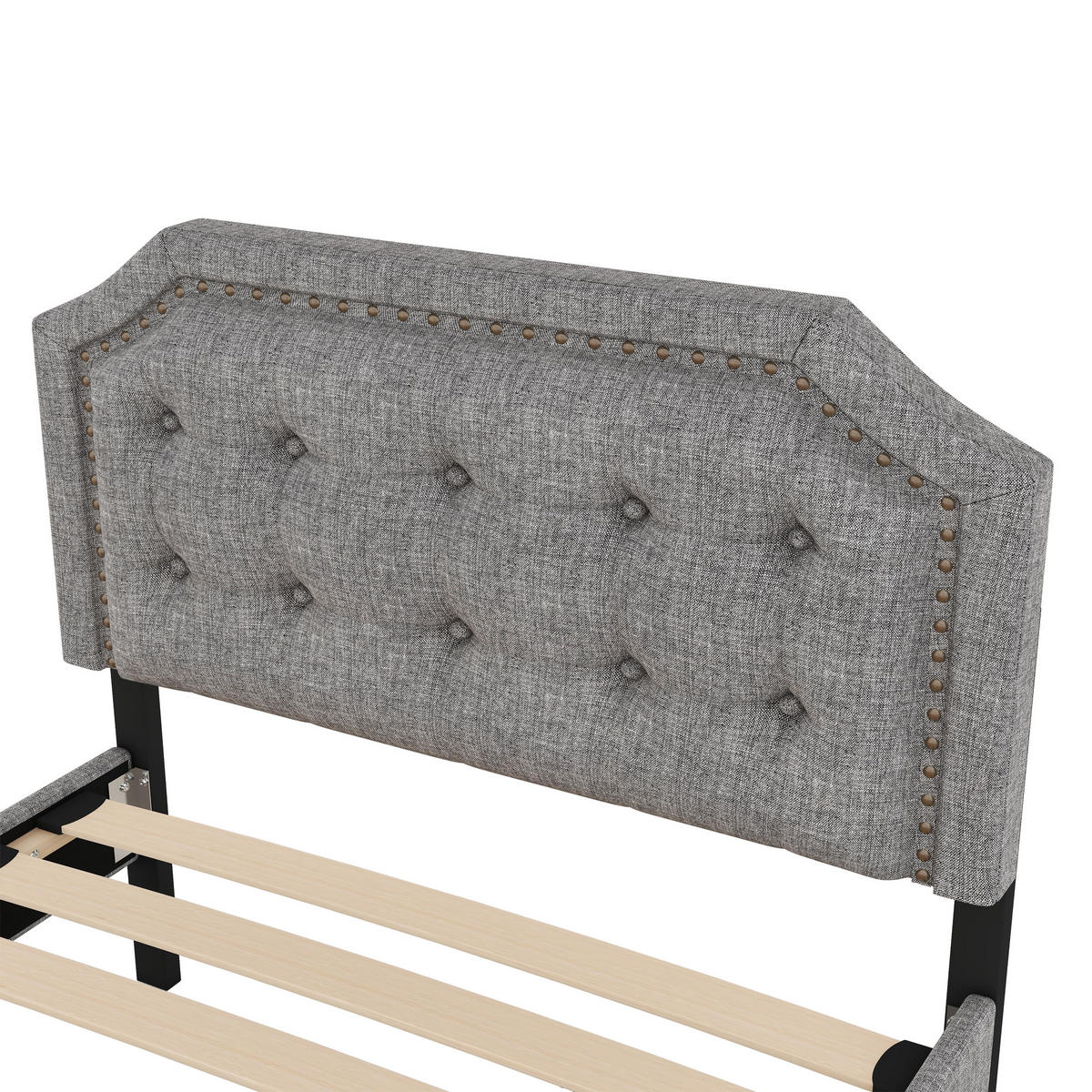 POLSTERBETT 90/200 cm grau mit Aufbewahrung und verstellbarem Nachttisch - Grau, Textil (90/200cm) - OKWISH