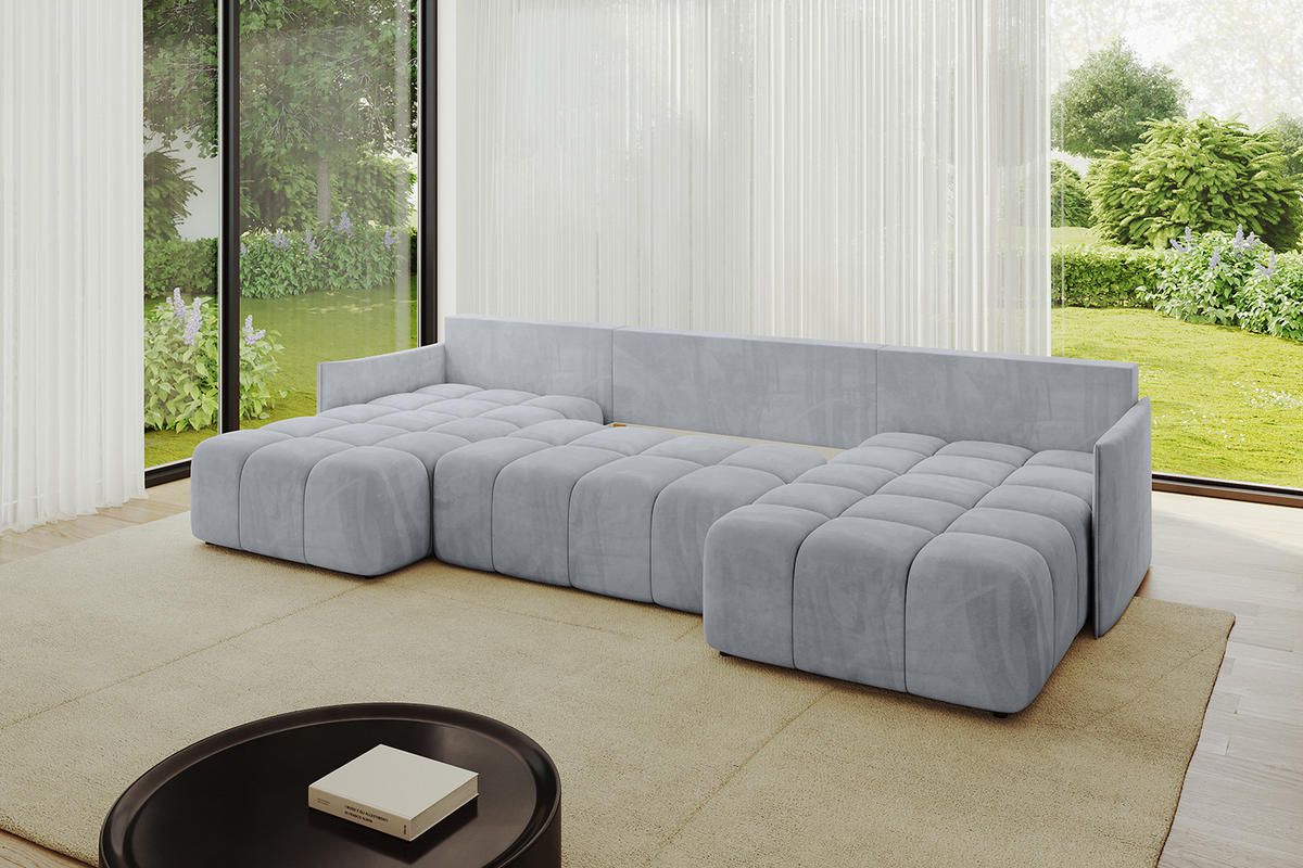 WOHNLANDSCHAFT LONLI-U 355x189x68 Hellgrau Velours - Titanfarben, Holzwerkstoff/Kunststoff (355/68/189cm) - ALTDECOR