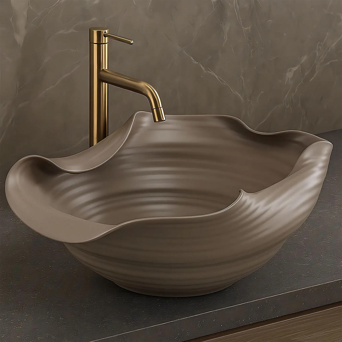 AUFSATZWASCHBECKEN Rea Hm-66tb Handmade Art - Beige, Keramik (38/19/50cm) - REA