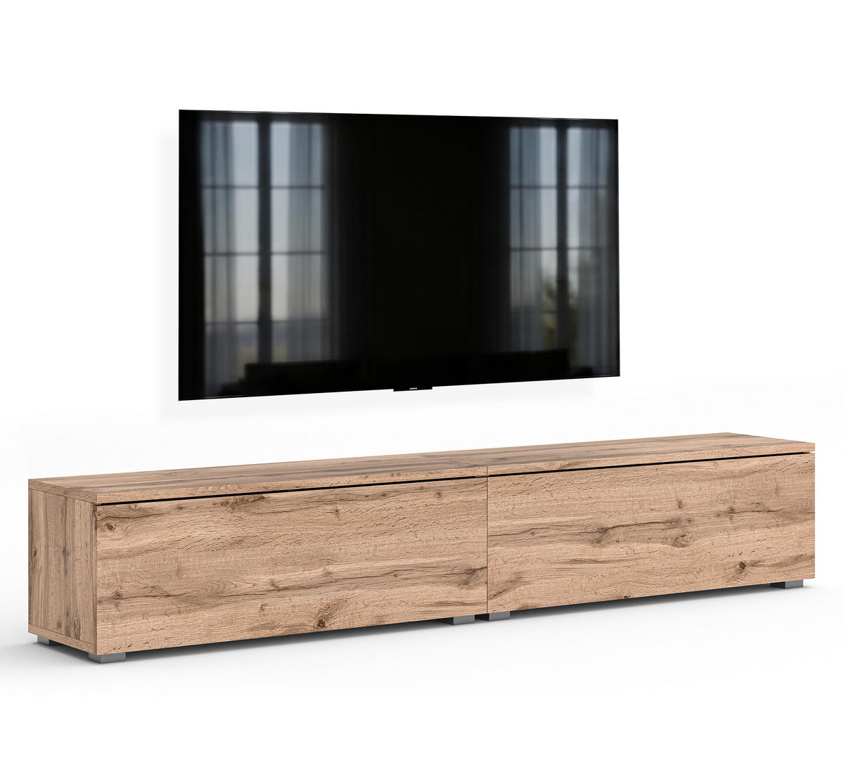 LOWBOARD Barvo 2x100 Eiche Wotan 200/36,5/32 cm – hängend oder stehend - Braun, Holzwerkstoff/Kunststoff (200/36.5/32cm) - AX Living