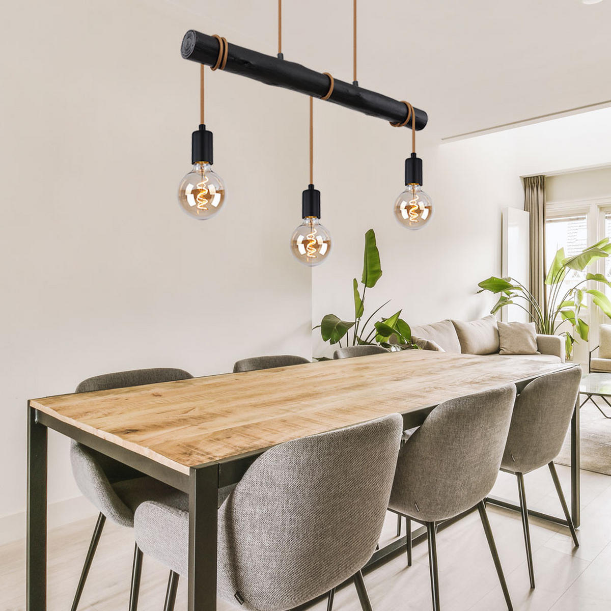 HÄNGELEUCHTE Holz Schwarz - Schwarz, Holz (60/5/120cm) - Globo Lighting