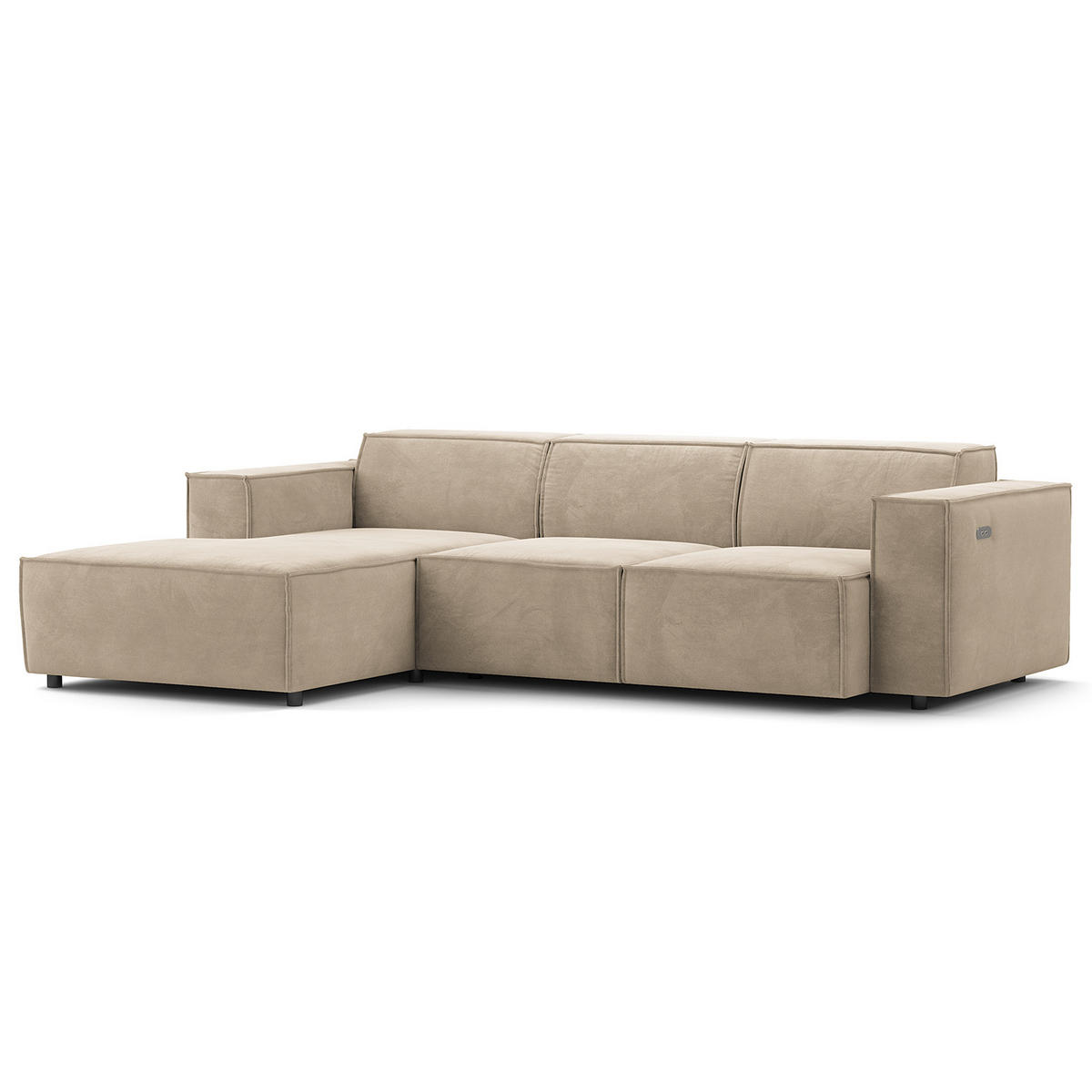 ECKSOFA mit Longchair - Beige/Schwarz, Kunststoff/Textil (260/177cm) - home24