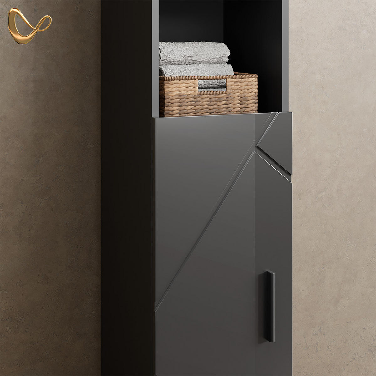 BADMÖBEL-SET Ronco Anthrazit Hochglanz 3 Teile, mit Spiegelschrank 80 cm - Anthrazit, Holzwerkstoff (41/80/58cm) - Livinity®