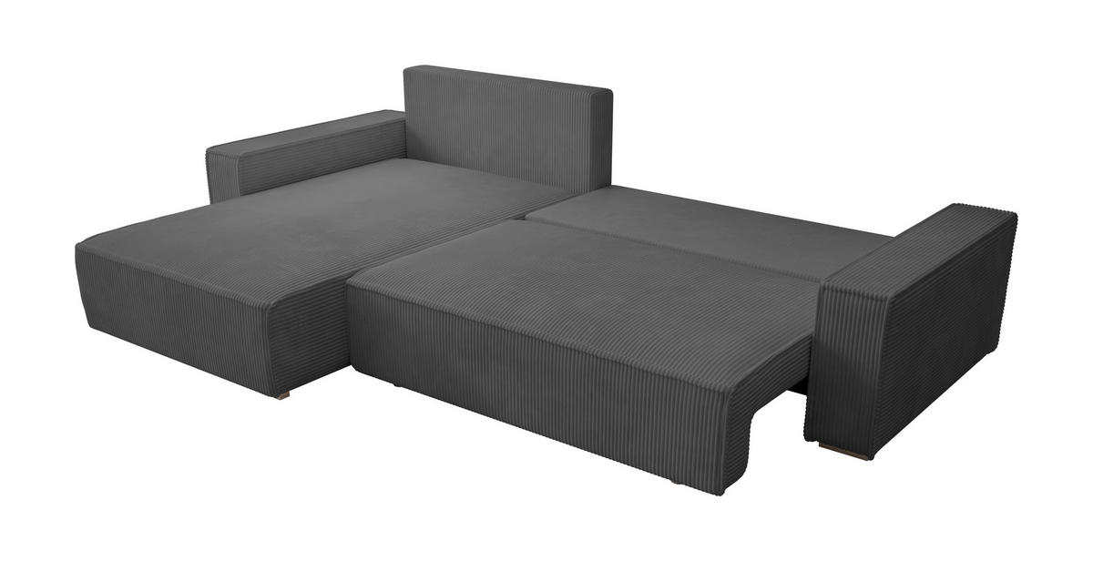 ECKSOFA Alice mit Bettkasten und Schlaffunktion, Cordstoff in L-Form - Dunkelgrau, Textil (289/184cm)