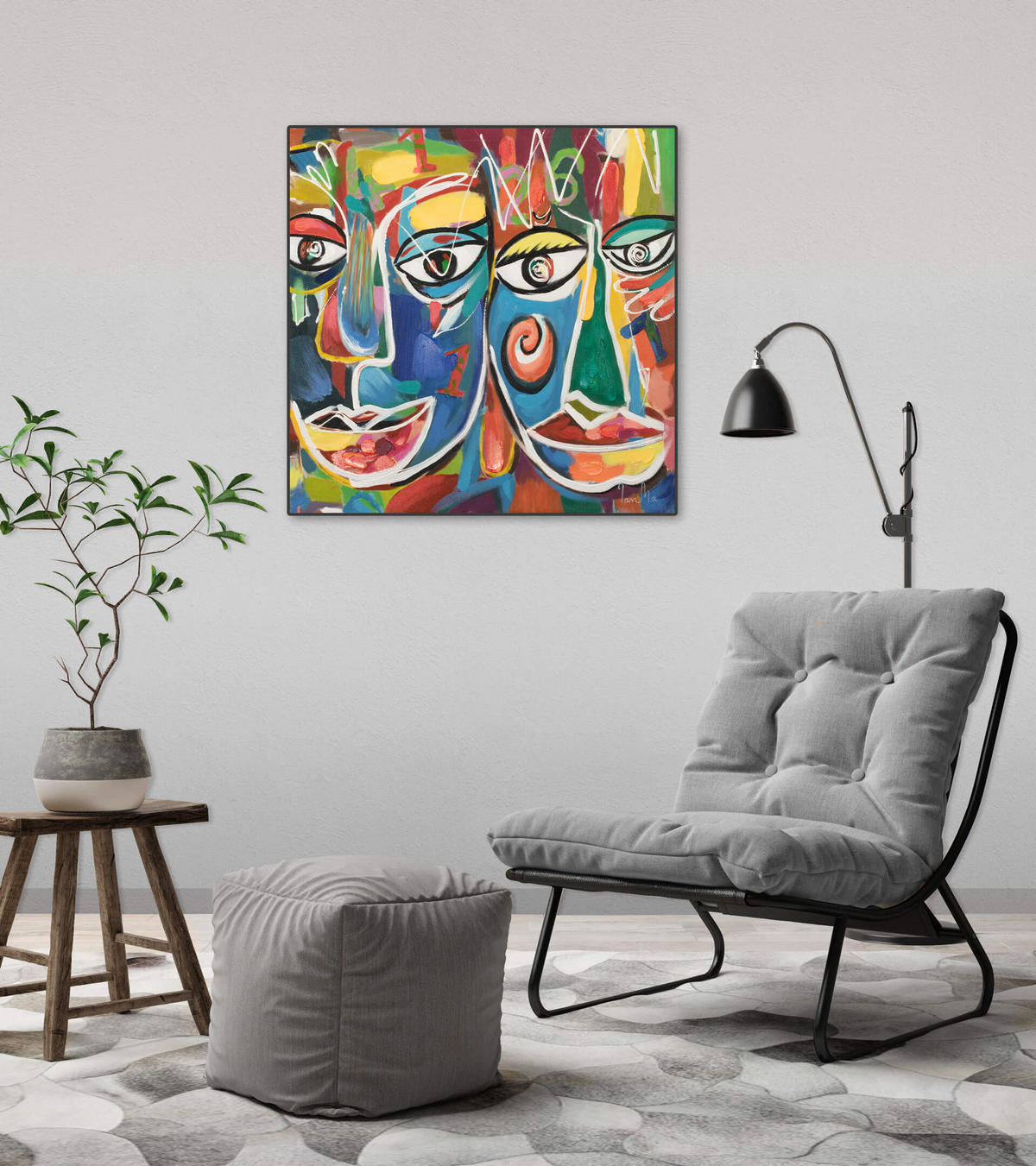 OLEJOMAĽBA 60/60 cm, Zvieratá - biela, drevo/textil (60/60cm) - KUNSTLOFT