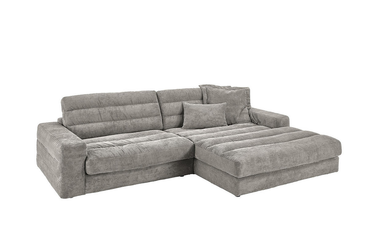 ECKSOFA LANA SOFA Steingrau Cord - Greige/Schwarz, Textil (296/205cm) - KAWOLA