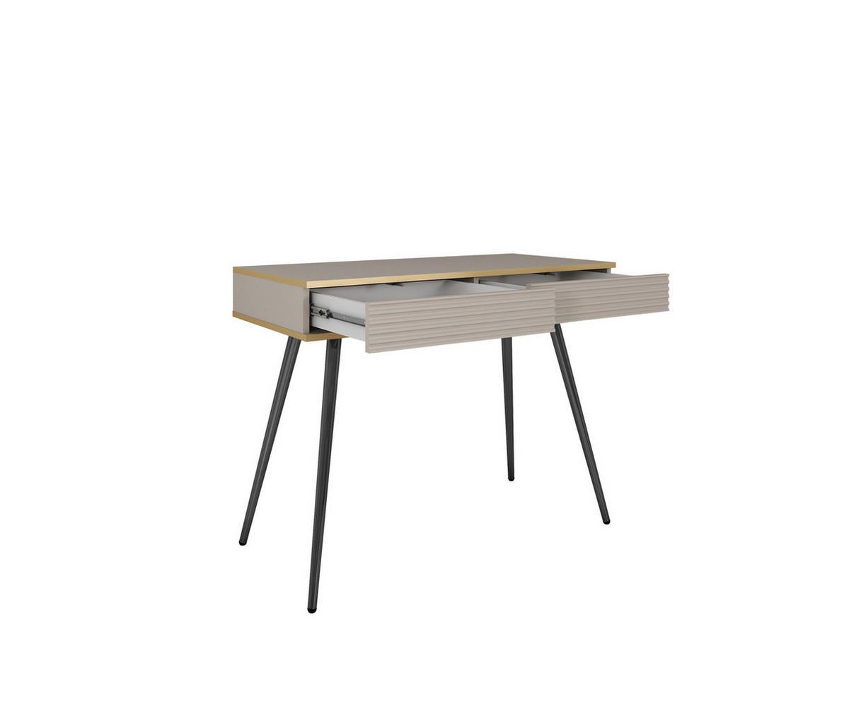KONSOLENTISCH FORNO (Beige, Rillenfront, Goldene Details, 2 Schubladen, schwarze Metallfüße, 102 cm) - Beige/Schwarz, Holz/Holzwerkstoff (50/102/80cm) - Ravio