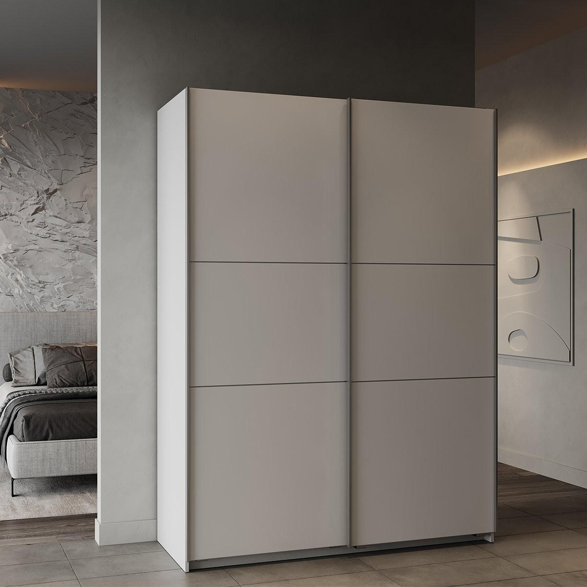 SCHRANK, 2 Schiebetüren - GHOST - Weiß - 148 x 59,9 x 203 cm - Weiß, Holz (59.9/203/148cm) - Demeyere