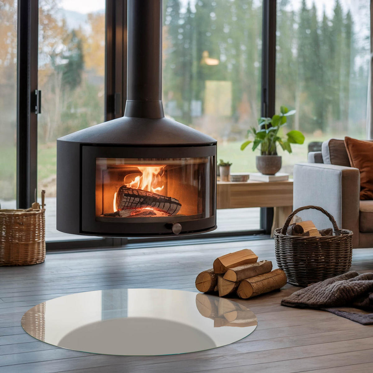 GLASPLATTE für Kamin Ø 90 cm - Creme, Glas (90/90/0.4cm) - TULUP