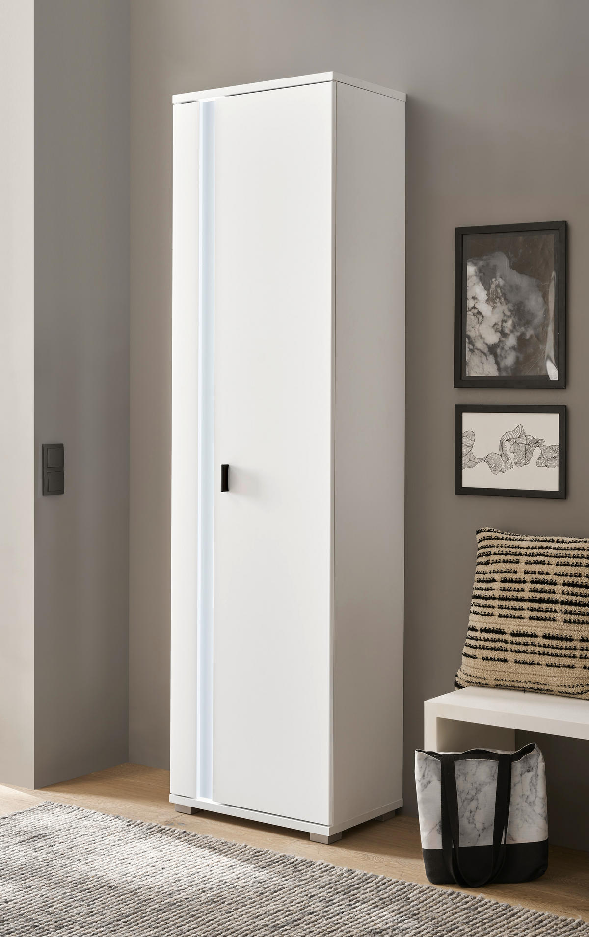 STAURAUMSCHRANK M19 Weiß Matt 55/200/35 cm rechts - Weiß, Holzwerkstoff (55/200/35cm) - Livojo