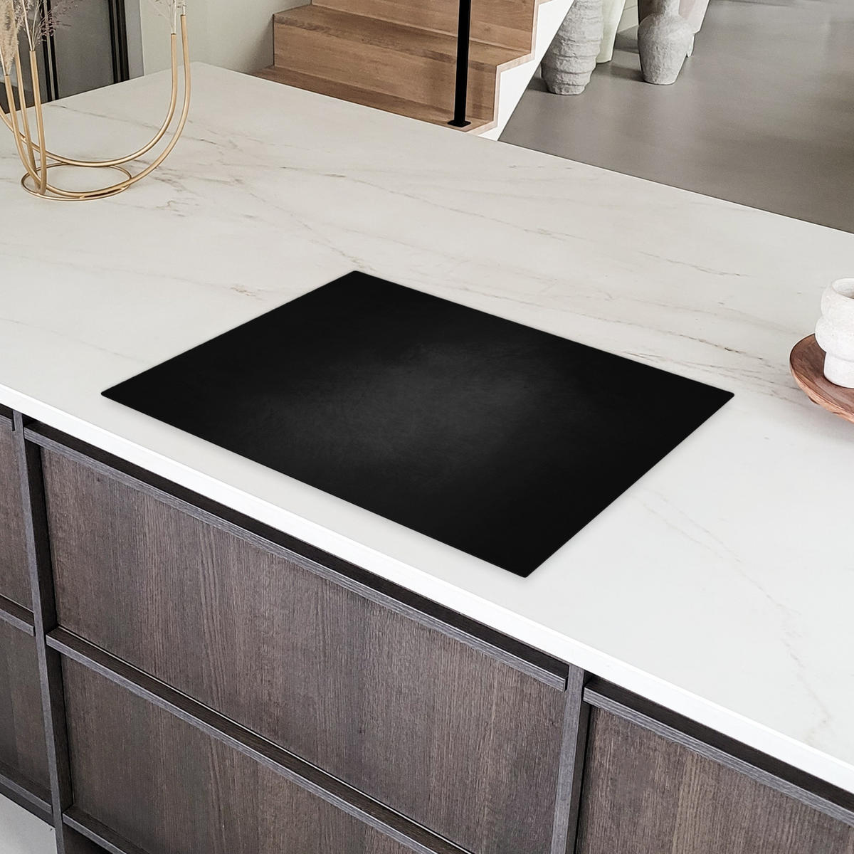 HERDABDECKPLATTE Beton - Schwarz - Grau - Strukturiert - Industriell Herdabdeckung Induktionsfeld 75x52 cm - Graphitfarben, Kunststoff (75/52/0.2cm) - MuchoWow