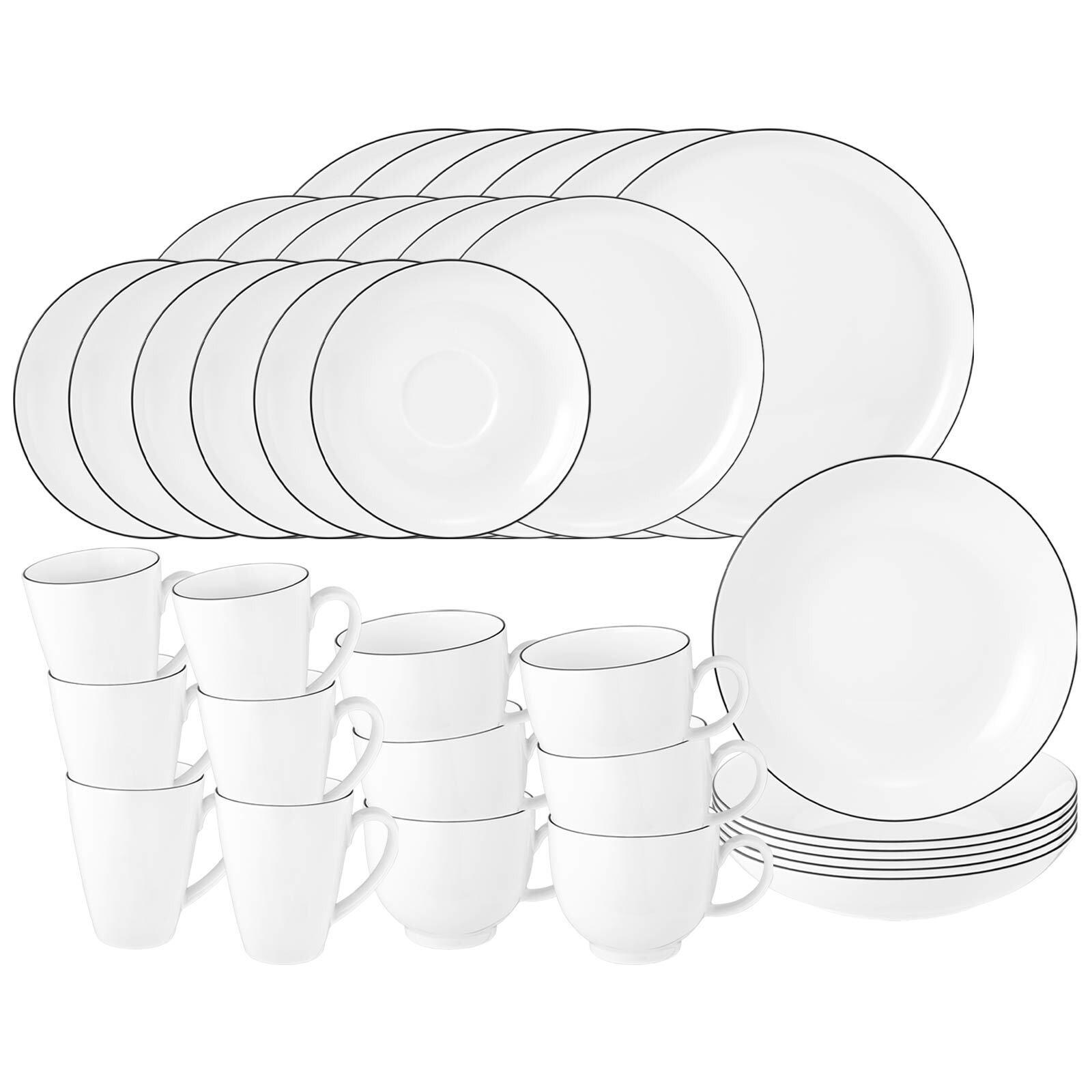 KOMPLETT-SERVICE Lido Black Line weiß 36er Set - Weiß, Keramik (1/1/1cm) - Seltmann Weiden