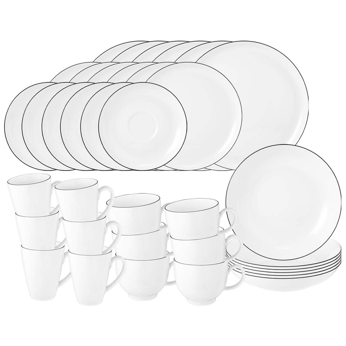 KOMPLETT-SERVICE Lido Black Line weiß 36er Set - Weiß, Keramik (1/1/1cm) - Seltmann Weiden