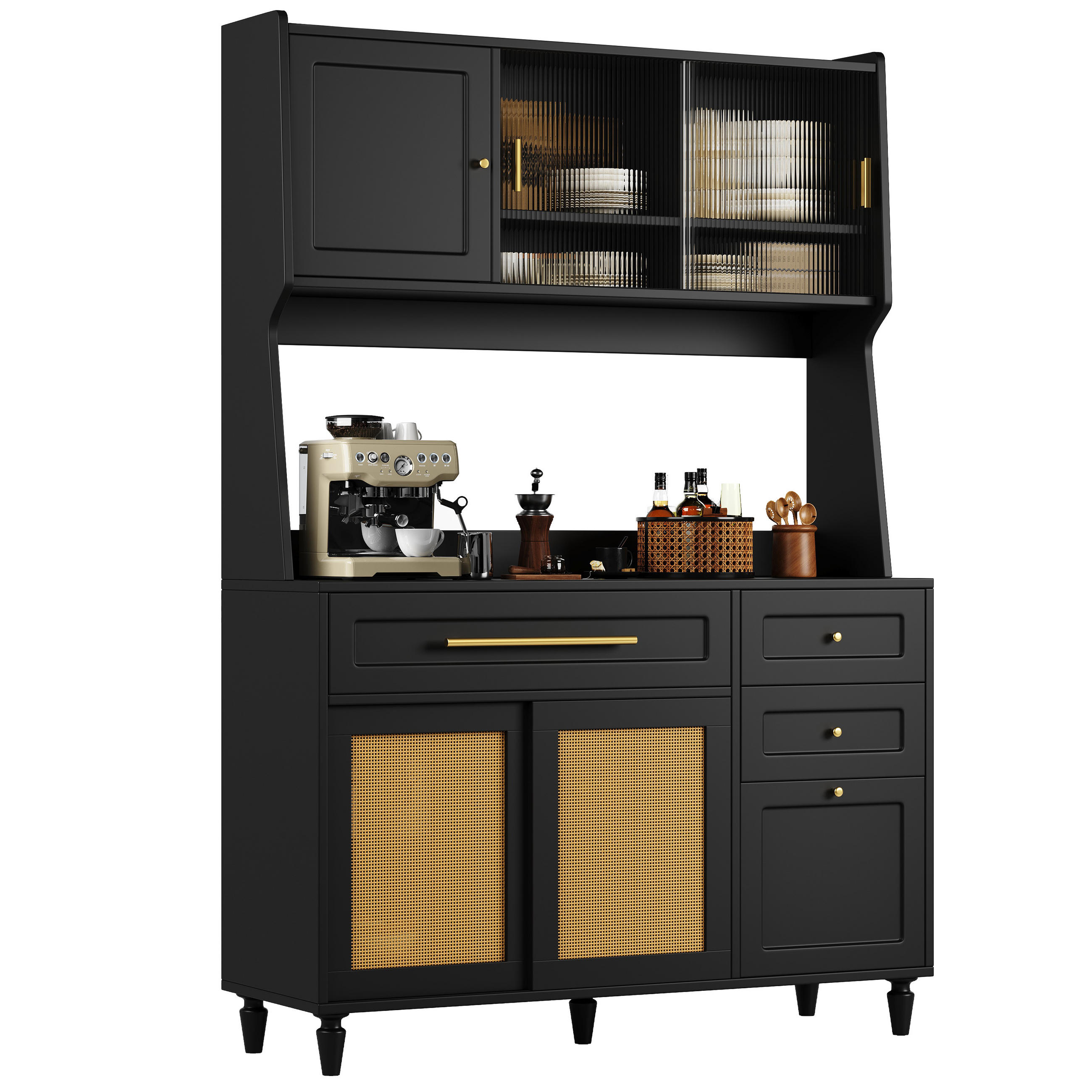 GESCHIRRSCHRANK aus MDF & Spanplatte 120x45x195,5 cm in Schwarz mit LED-App-Steuerung - Schwarz, Holzwerkstoff (120/195.5/45cm) - Modfu