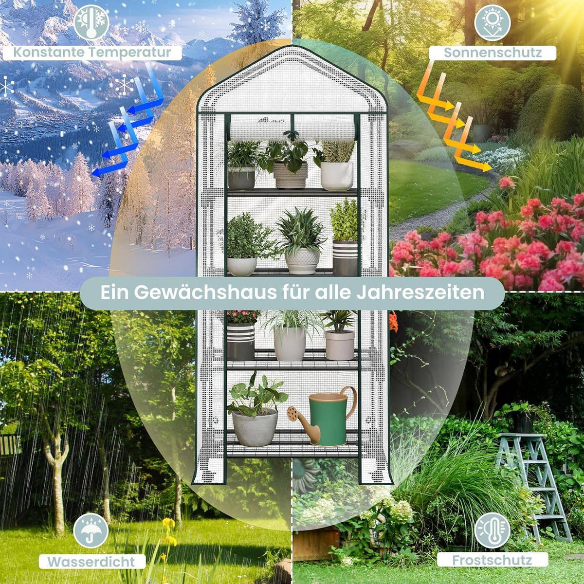 GEWÄCHSHAUS mit Rollen, Foliengewächshaus mit 4 Regalen - Weiß, Textil/Metall (70/162/50cm) - Woltu