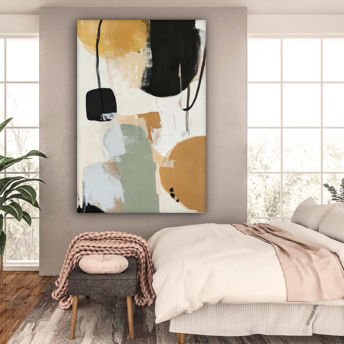 LEINWANDBILD Farbe - Abstrakt - Farben 90x140 cm - Currygelb, Textil (90/140cm) - MuchoWow