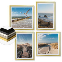 WANDBILDER 4er Set - 50x50 cm & 40x60 cm Goldrahmen - Strandwellen, Himmelsbrücke, Spaziergang - Goldfarben, Kunststoff (50/50cm) - ArtPrintCave