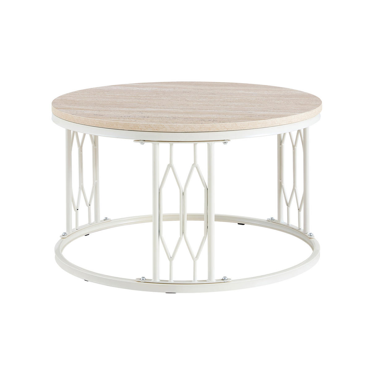 COUCHTISCH DE-37365 rund mit Holzoptik Weiß - Weiß, Metall (70/70/40.5cm) - ComfortXL