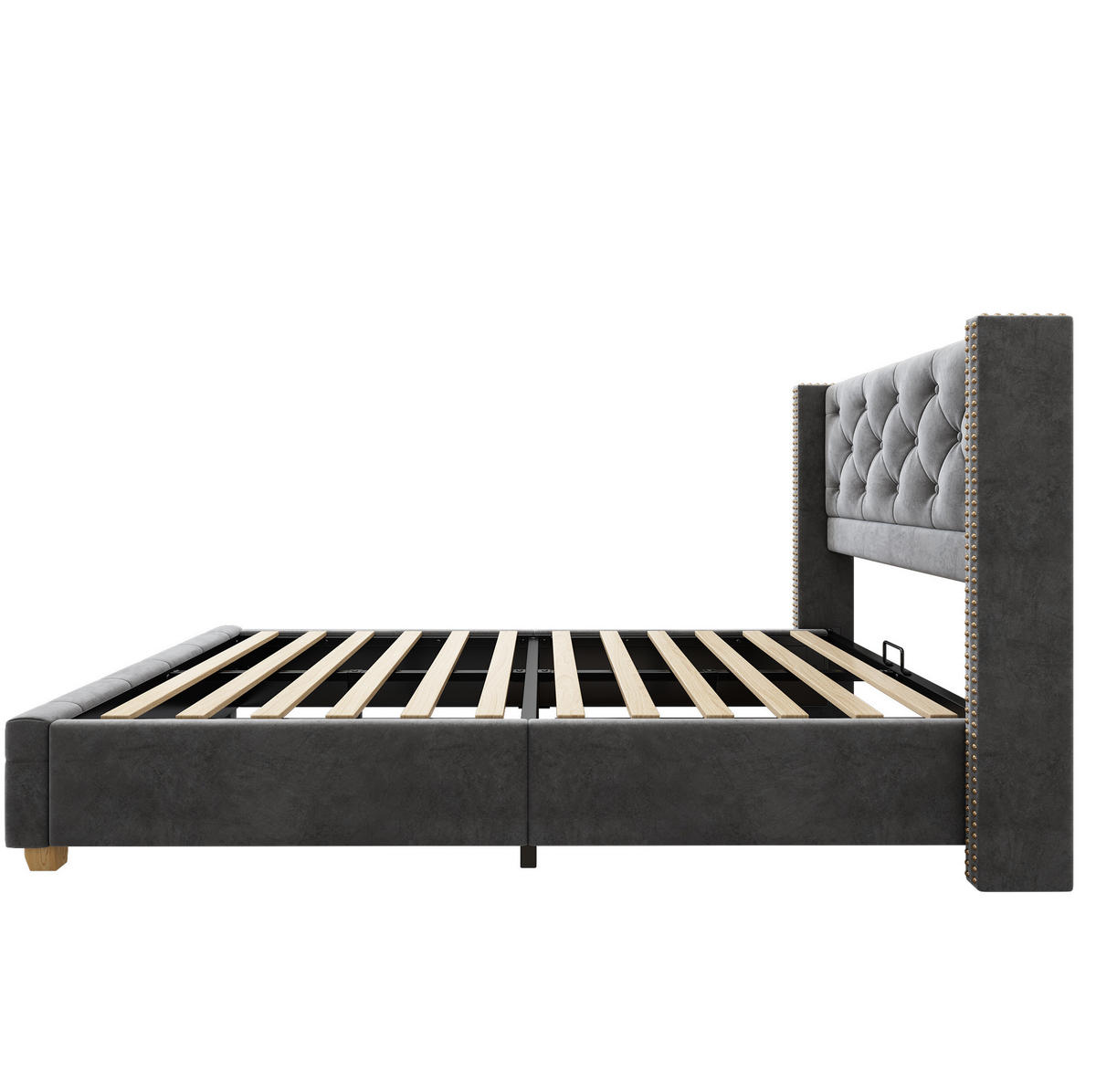 BETT 90x200 cm Samt Grey mit Lattenrost - Grau, Metall (90/200cm) - Meubliv