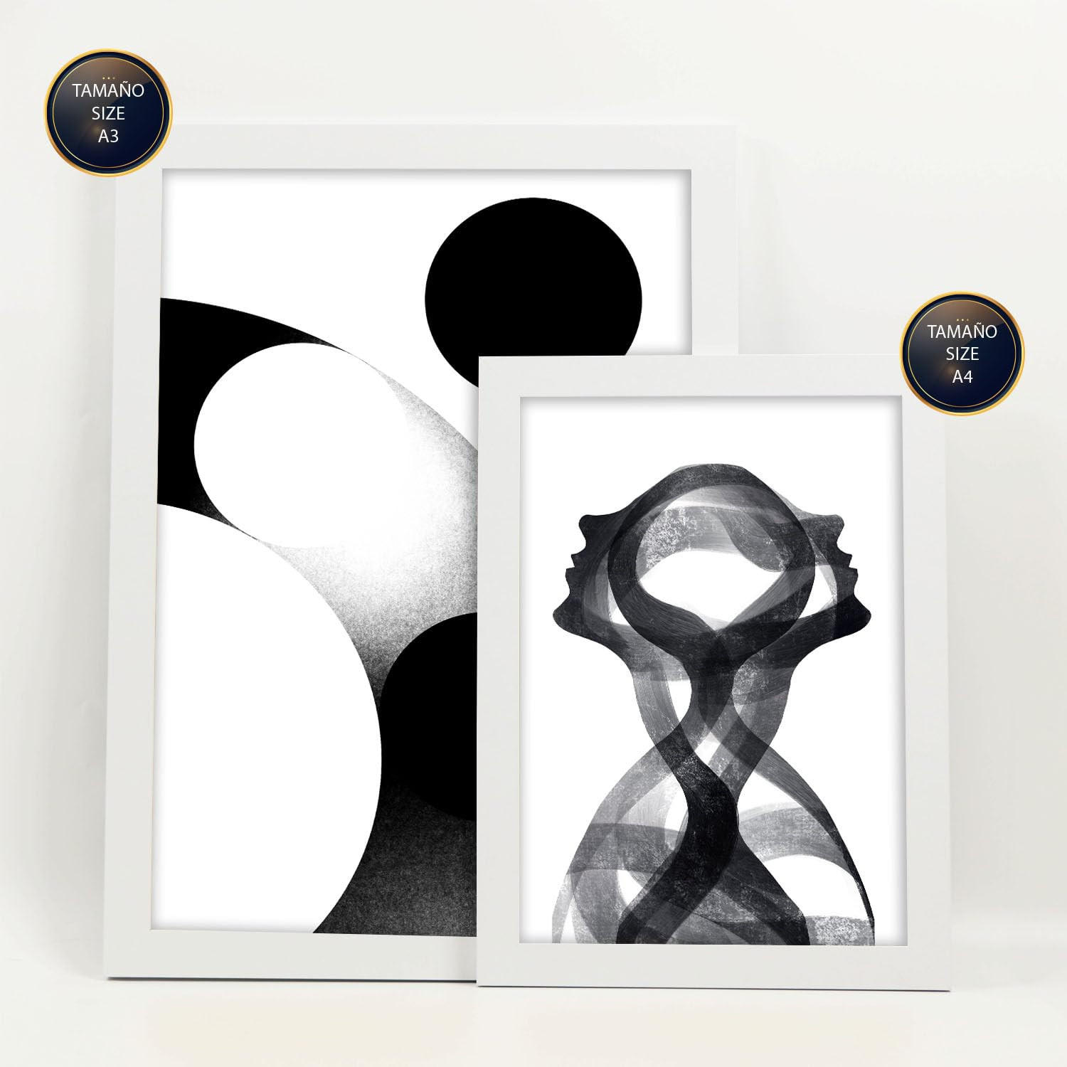 POSTER Set Mit 6 Stille Streifen In Liebhaber Abstrakt Ästhetische Dekorative Gemälde Für Ihr Wohnzimmer, Schlafzimmer, Zuhause A3 & A4 Weißer Rahmen - Weiß, Papier (29/3cm) - Nacnic
