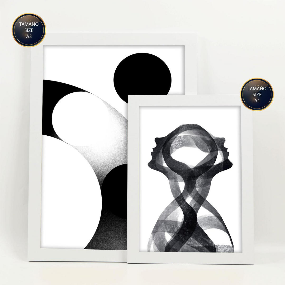 POSTER Set Mit 6 Stille Streifen In Liebhaber Abstrakt Ästhetische Dekorative Gemälde Für Ihr Wohnzimmer, Schlafzimmer, Zuhause A3 & A4 Weißer Rahmen - Weiß, Papier (29/3cm) - Nacnic