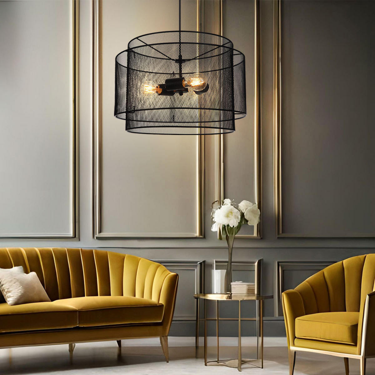 HÄNGELEUCHTE Metallgeflecht Schwarz Matt - Schwarz, Metall (45/45/120cm) - Globo Lighting