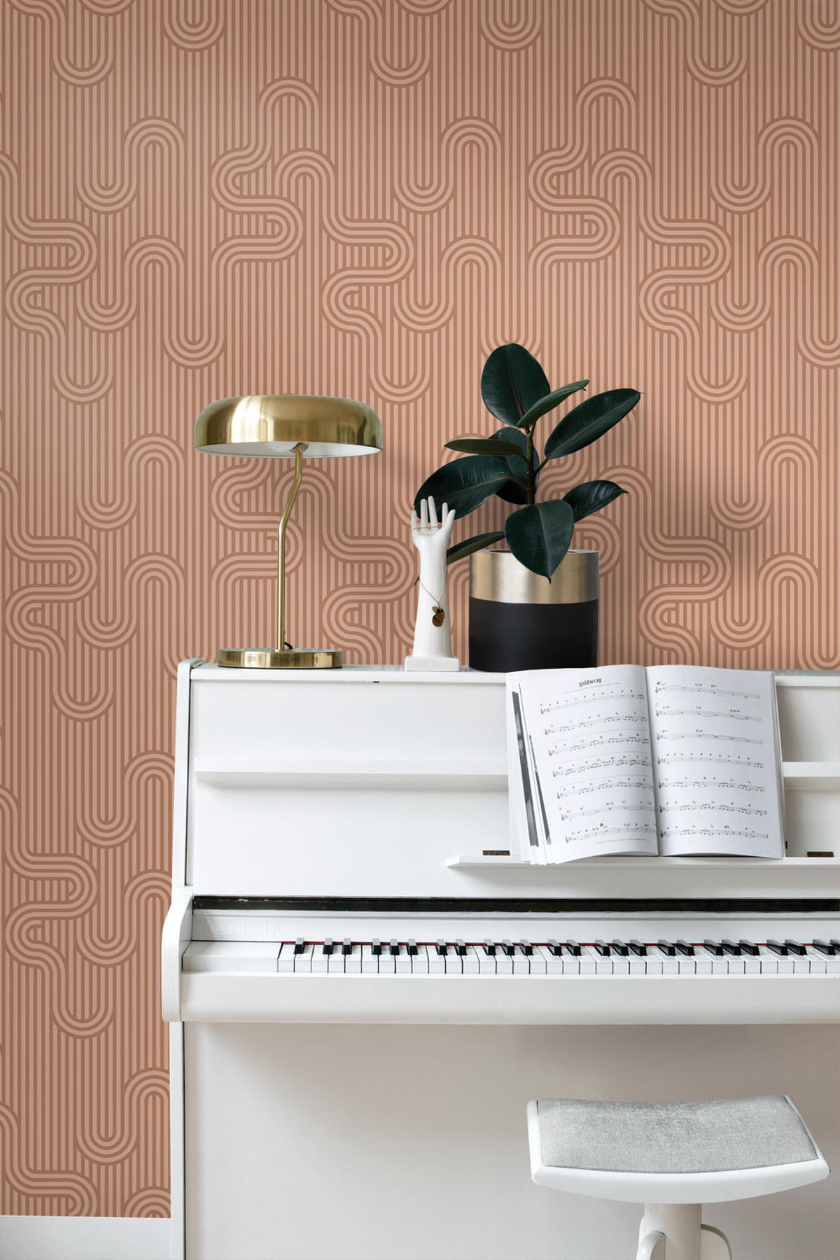 TAPETE grafische Linien 50 x 900 cm - Terracotta, Papier (50/900cm) - ESTAhome