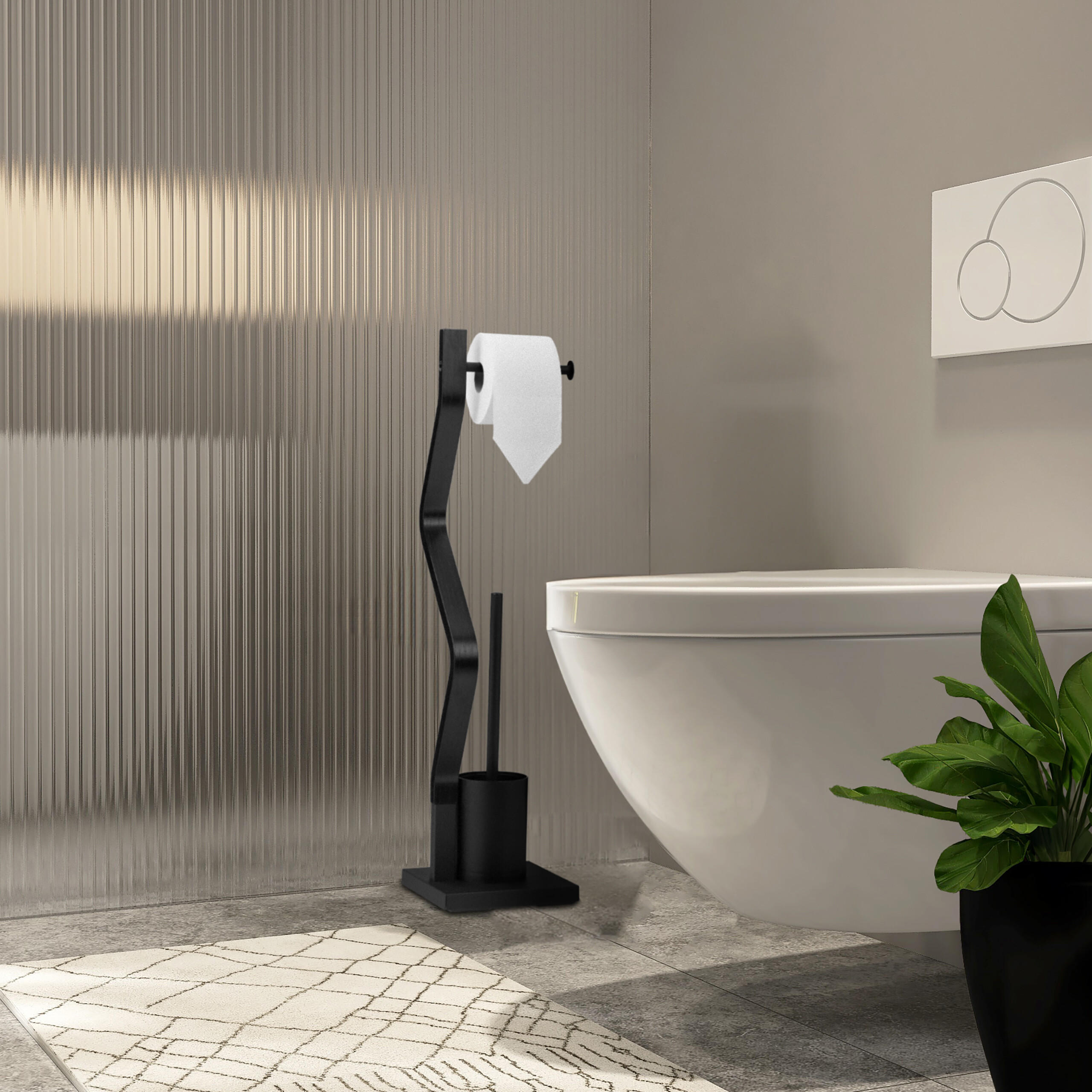 WC-GARNITUR - Schwarz, Holzwerkstoff/Metall (18.5/75/18.5cm) - Relaxdays