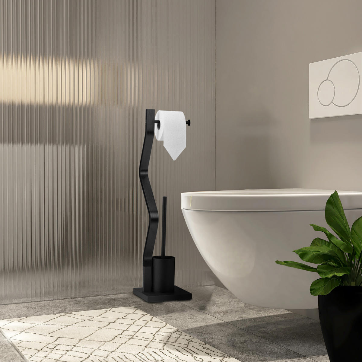 WC-GARNITUR - Schwarz, Holzwerkstoff/Metall (18.5/75/18.5cm) - Relaxdays