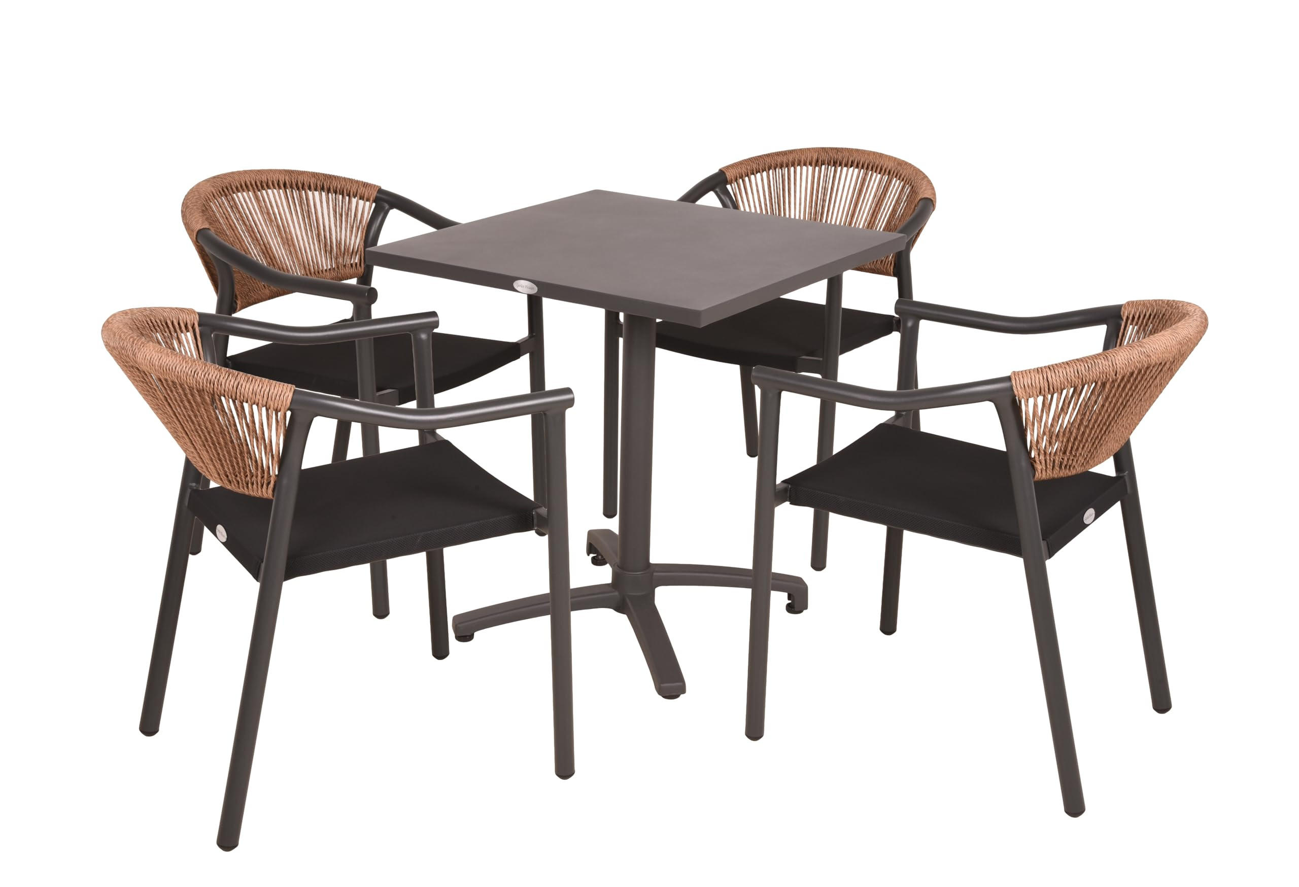 BISTRO-SET Wilmo 5-tlg. 1x Klapptisch 4x Stapelstuhl Braun Rattan Balkonset - Braun, Holz - DELUKE
