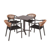 BISTRO-SET Wilmo 5-tlg. 1x Klapptisch 4x Stapelstuhl Braun Rattan Balkonset - Braun, Holz - DELUKE