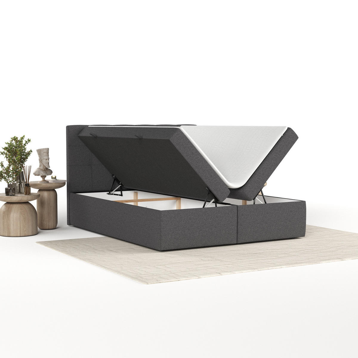 BOXBETT Lean 160/200 cm Anthrazit im Megan Stoff - Anthrazit/Schwarz, Holz/Holzwerkstoff (160/200cm) - AltaBeds
