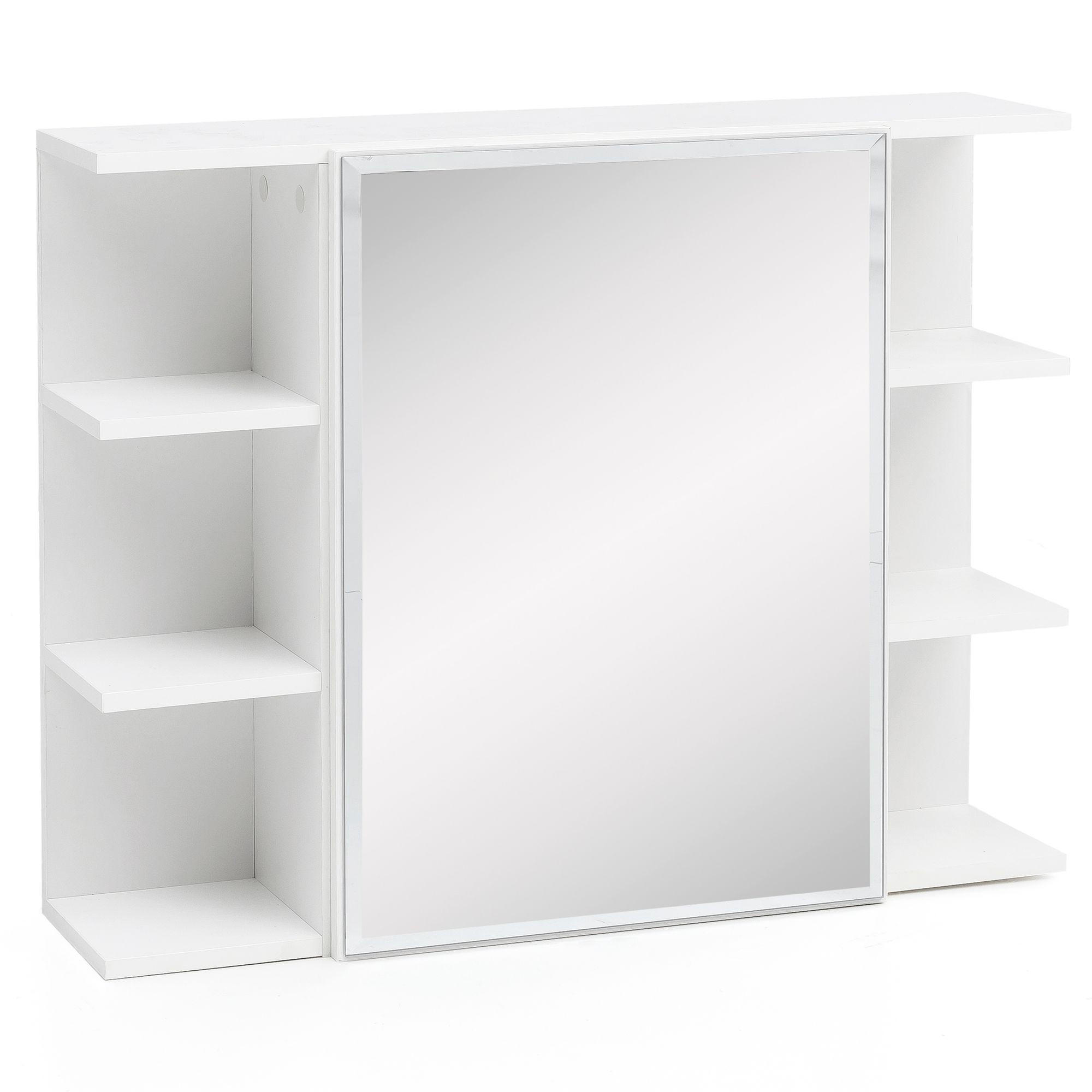 HÄNGESCHRANK Weiß aus Spanplatte mit Spiegel und seitlichen Ablagen 80x64,5x20 cm - Weiß, Holz (80/65/20cm) - KADIMA DESIGN