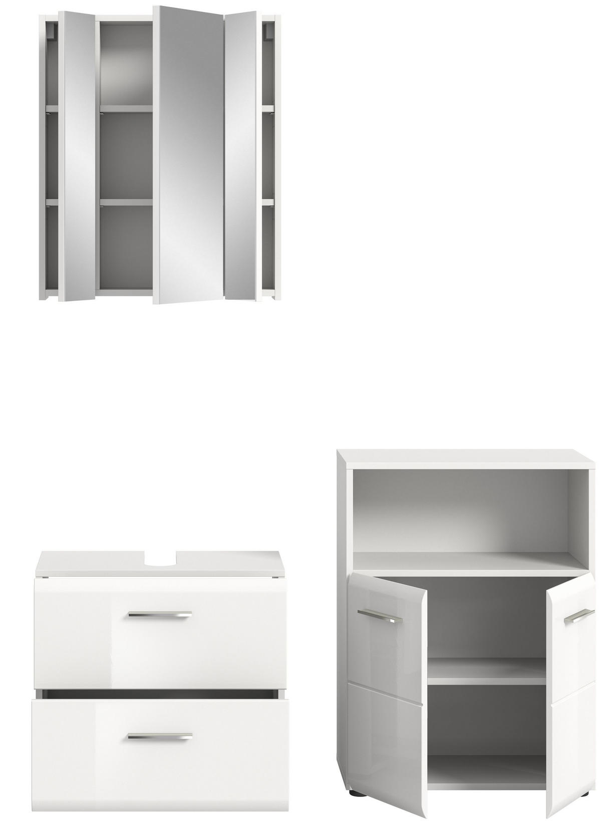 BADKOMBINATION Ice 135x185x30 cm weiß Hochglanz MDF 3tlg. - Weiß, Holz (135/185/30cm)