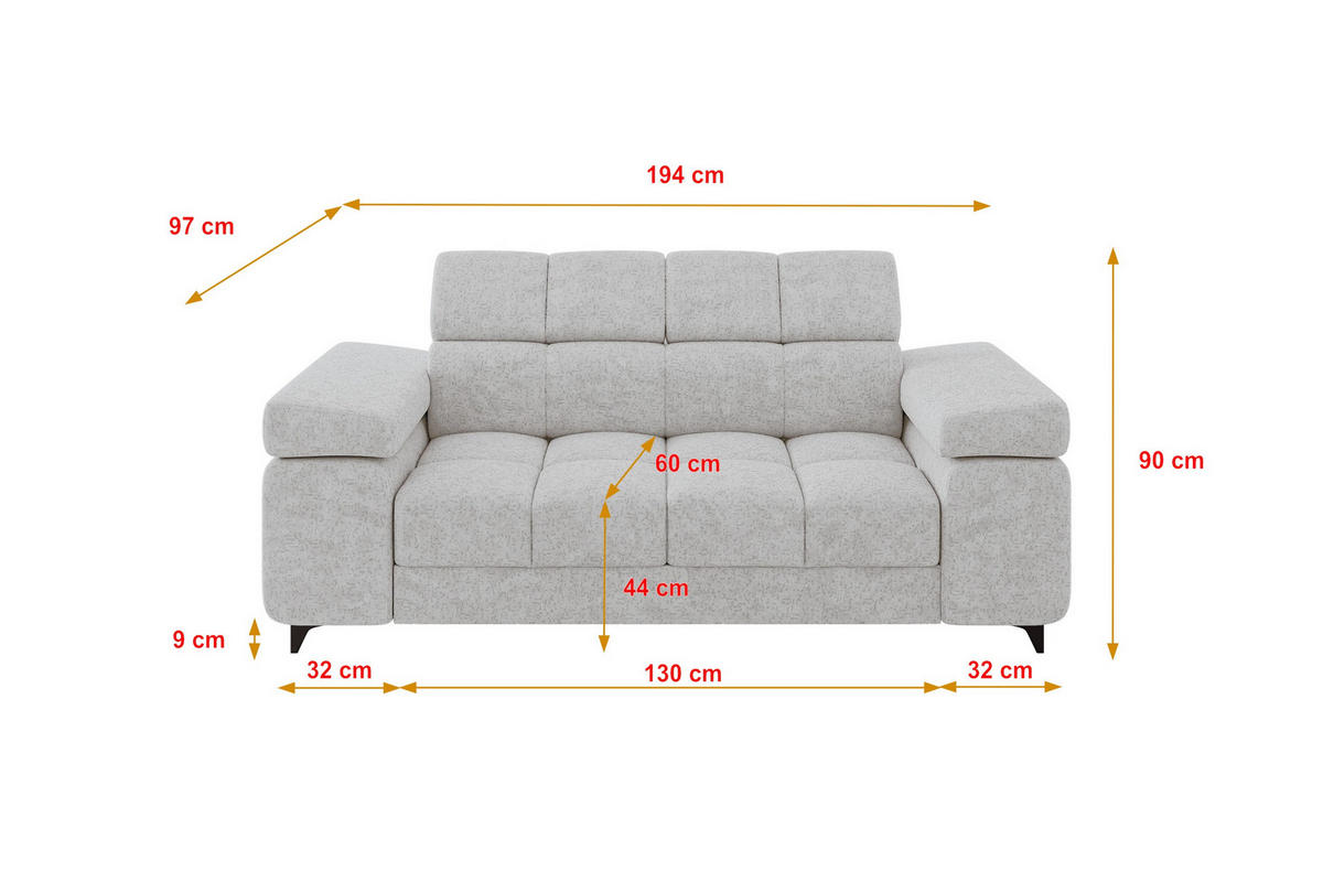 SOFA 2-Sitzer LORD-S1 194x97x90 cm Grau Chenille - Grau, Holzwerkstoff/Textil (194/90/97cm) - ALTDECOR